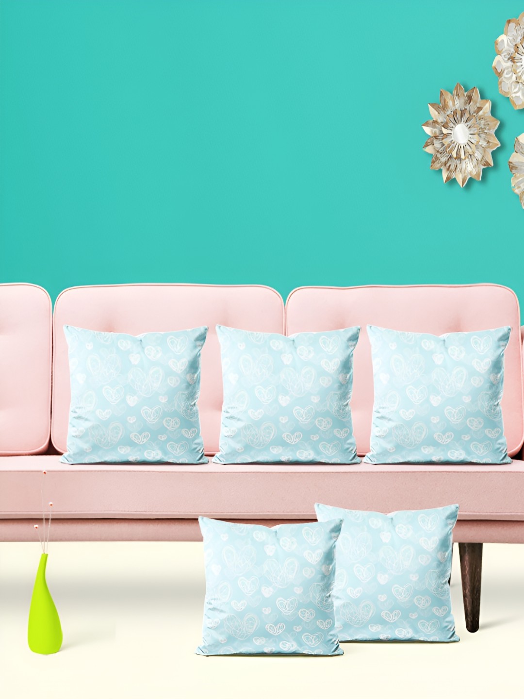 

ArtzFolio Blue and White 5 Pieces Velvet Square Cushion Covers