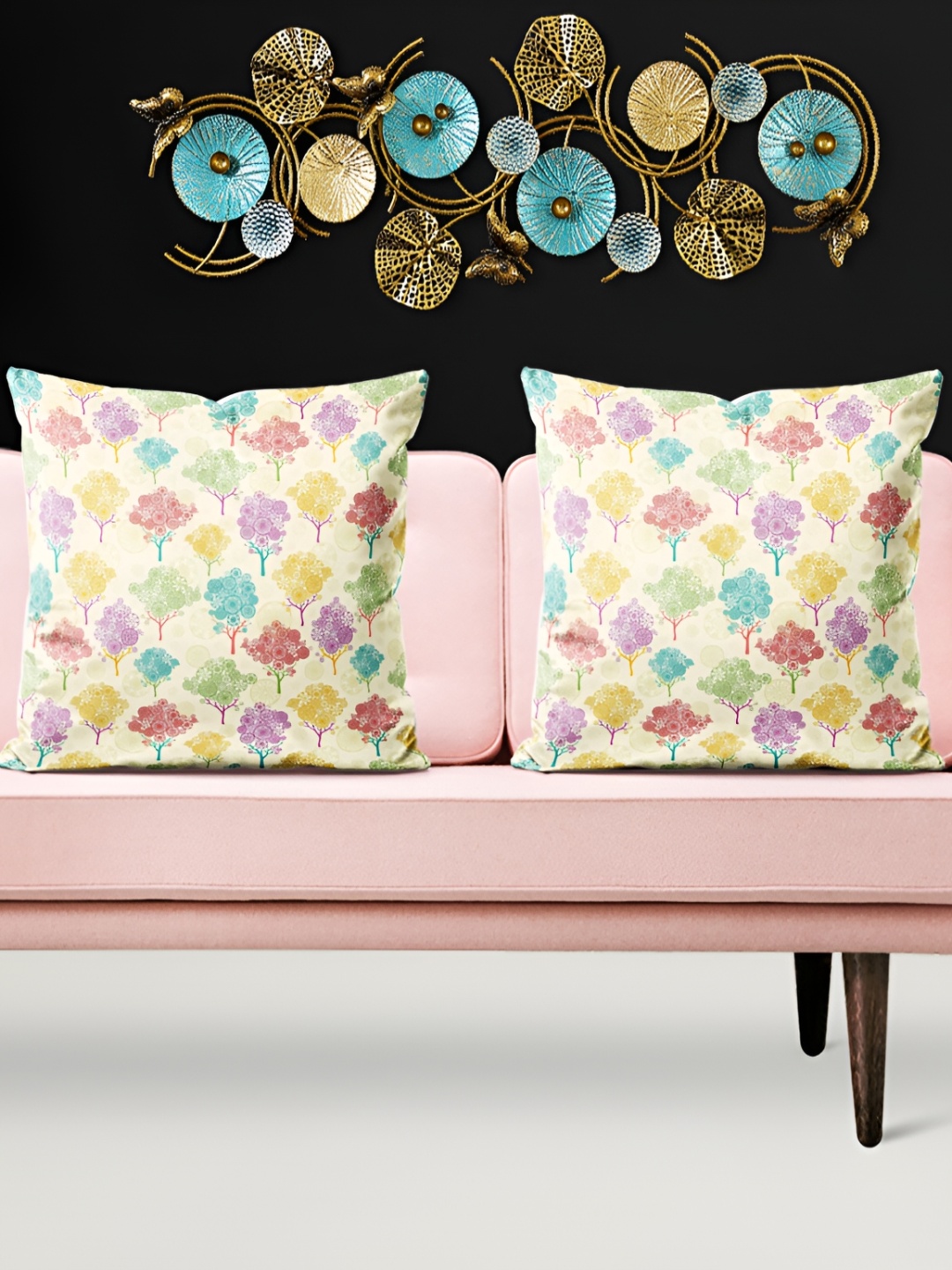 

ArtzFolio Yellow & Purple 5 Pieces Floral Printed Velvet Square Cushion Covers