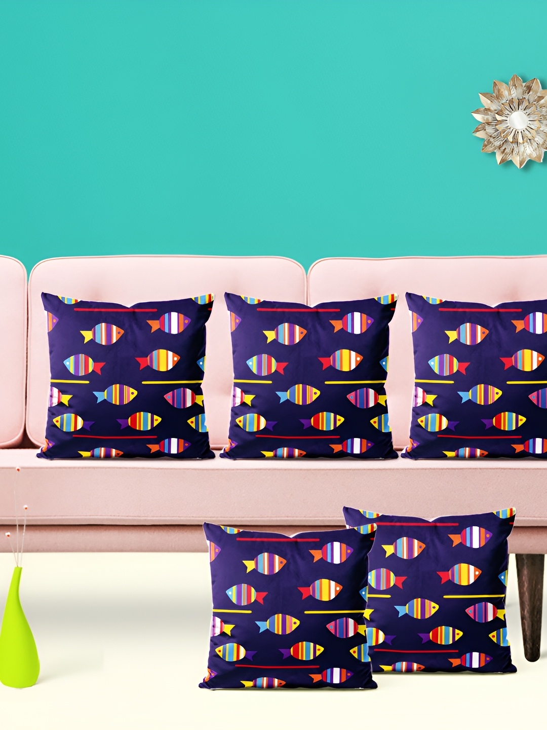 

ArtzFolio Blue & Yellow 5 Pieces Square Cushion Covers