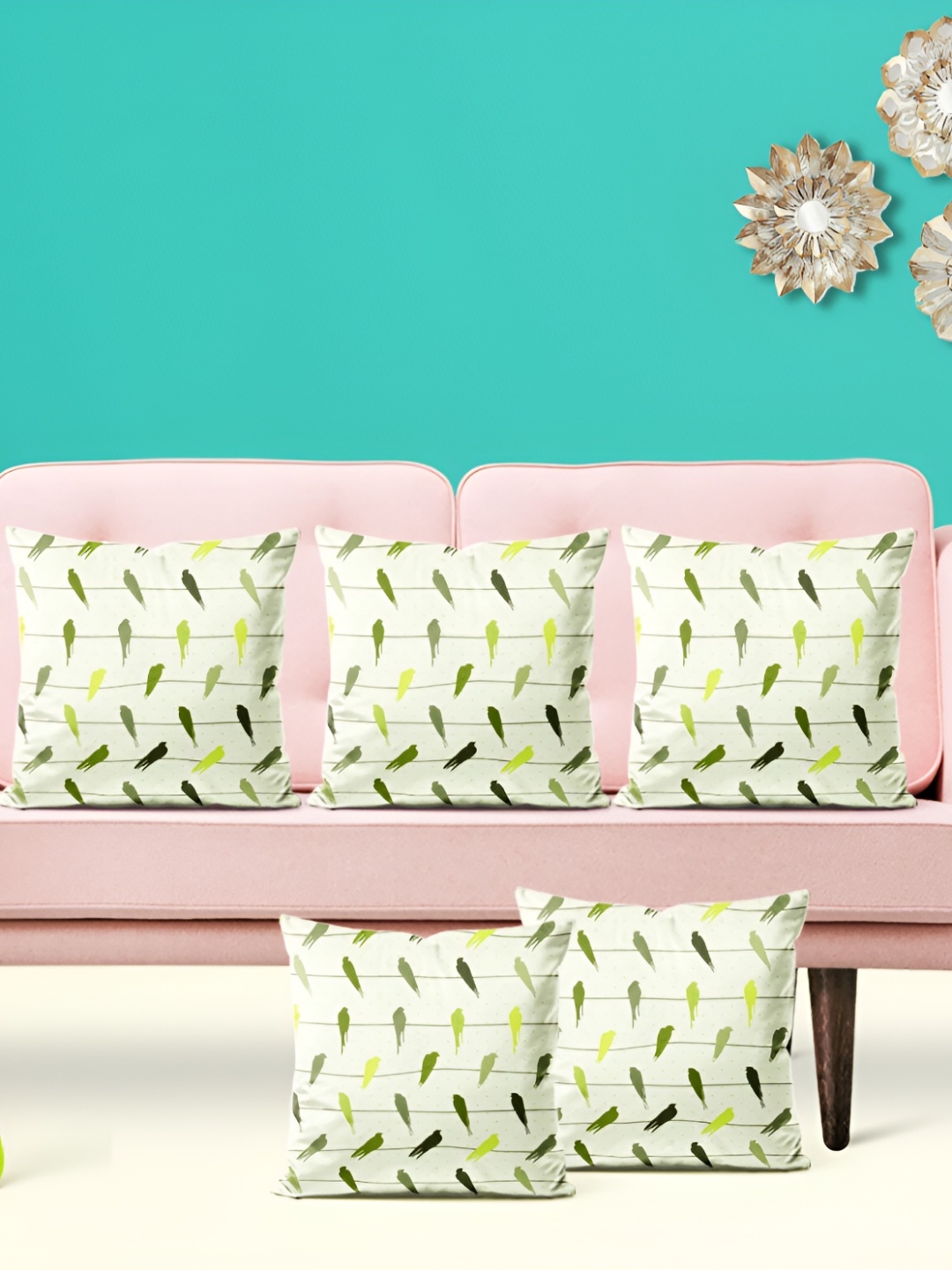 

ArtzFolio Green 5 Pieces Abstract Velvet Square Cushion Covers