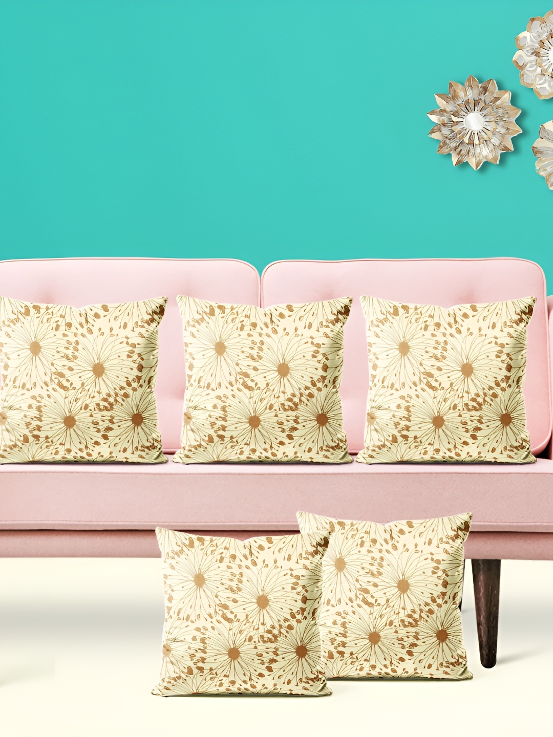 

ArtzFolio Beige 5 Pcs Square Cushion Covers