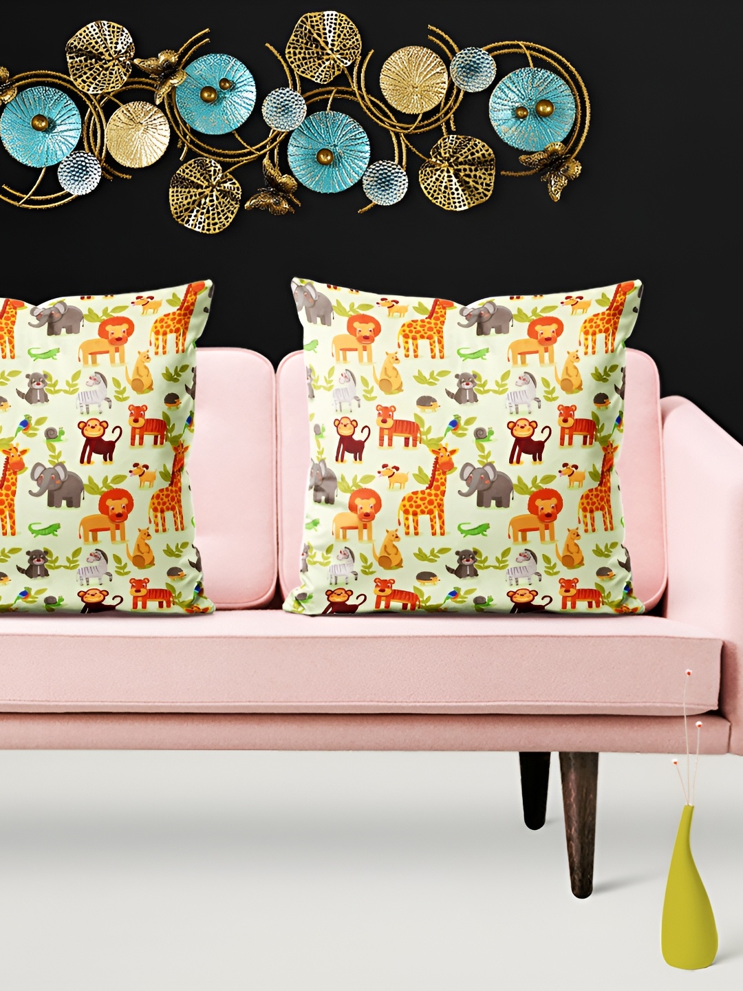 

ArtzFolio Yellow 5 Pcs Square Cushion Covers