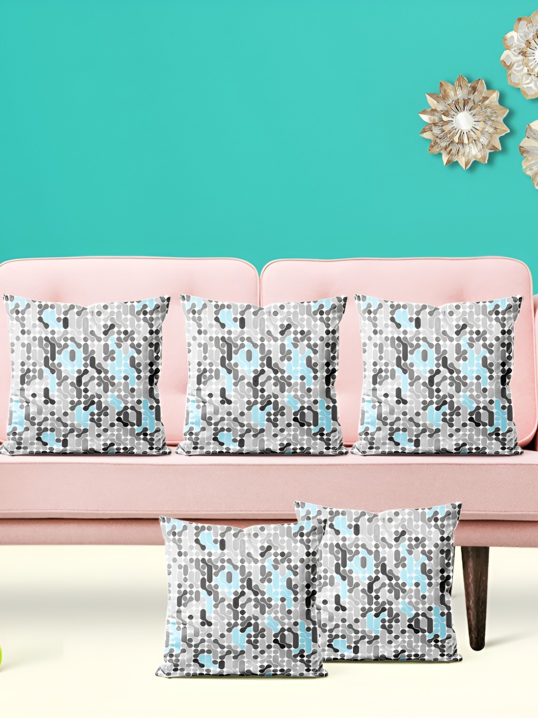 

ArtzFolio Brown & Blue 5 Pieces Abstract Velvet Square Cushion Covers