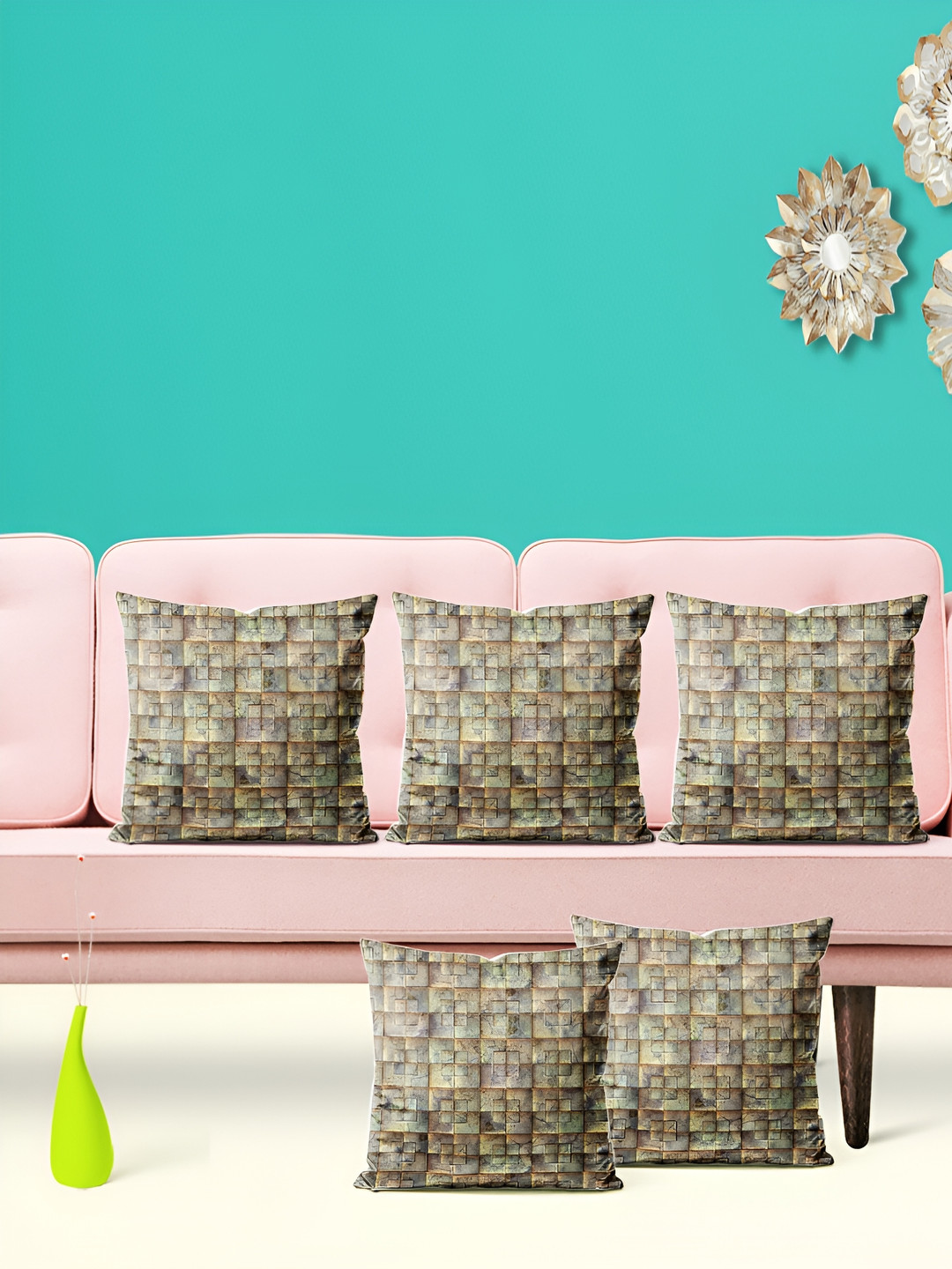 

ArtzFolio Green 5 Pcs Square Cushion Covers