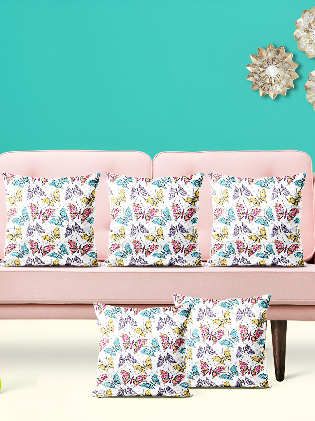 

ArtzFolio White & Pink 5 Pieces Ethnic Motifs Square Cushion Covers