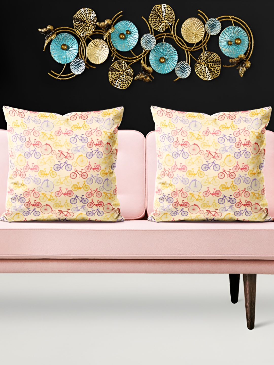 

ArtzFolio Yellow & Red 5 Pieces Biking Printed Square Cushion Covers