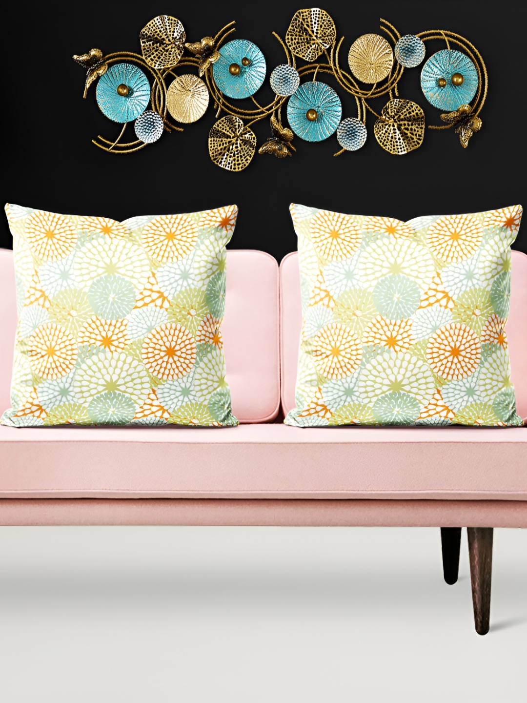

ArtzFolio Yellow and Green 5 Pieces Printed Velvet Square Cushion Covers