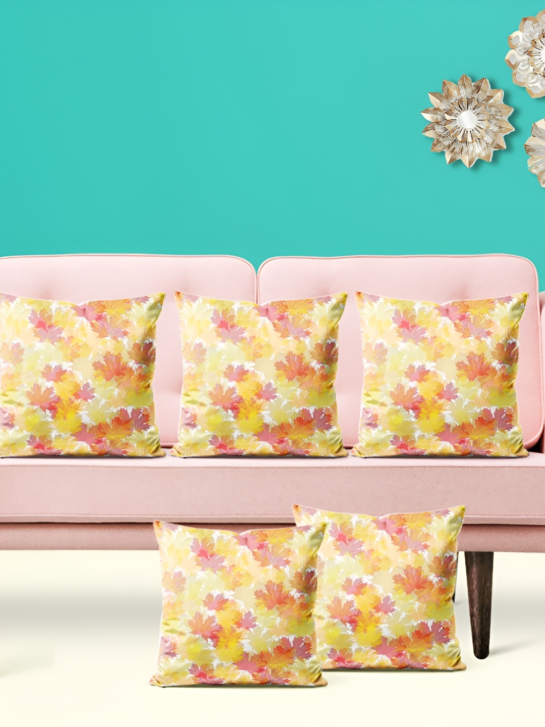 

ArtzFolio Yellow 5 Pieces Floral Velvet Square Cushion Covers