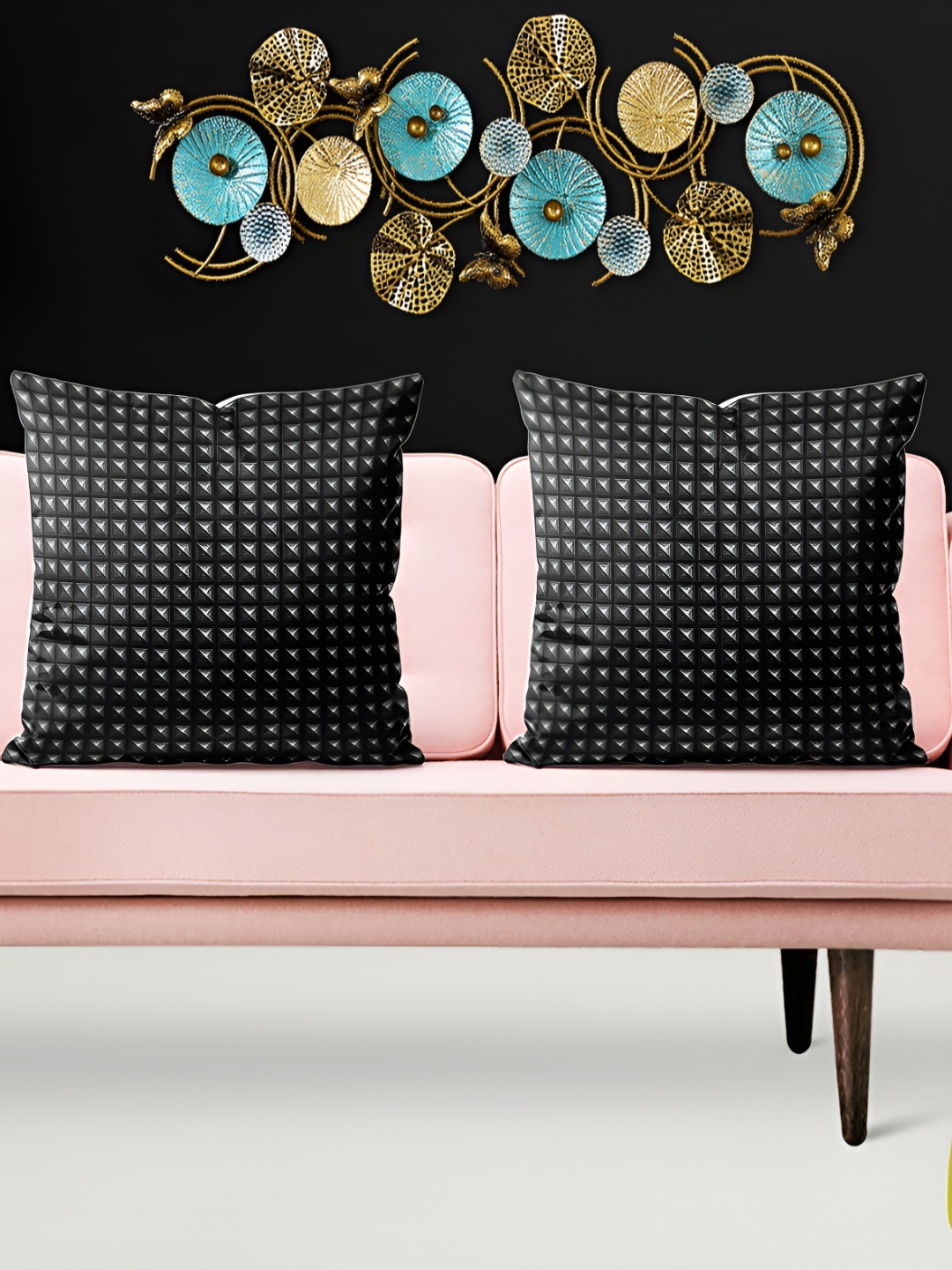 

ArtzFolio Black & White 5 Pieces Geometric Printed Velvet Square Cushion Covers