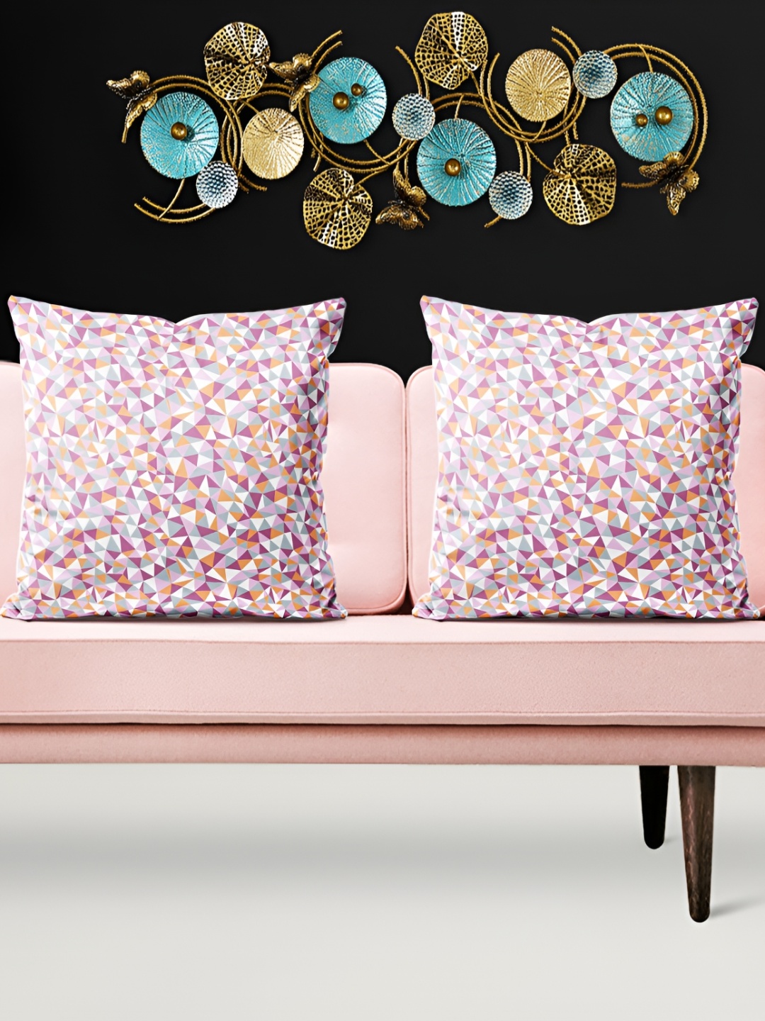 

ArtzFolio Pink & White 5 Pieces Geometric Velvet Square Cushion Covers