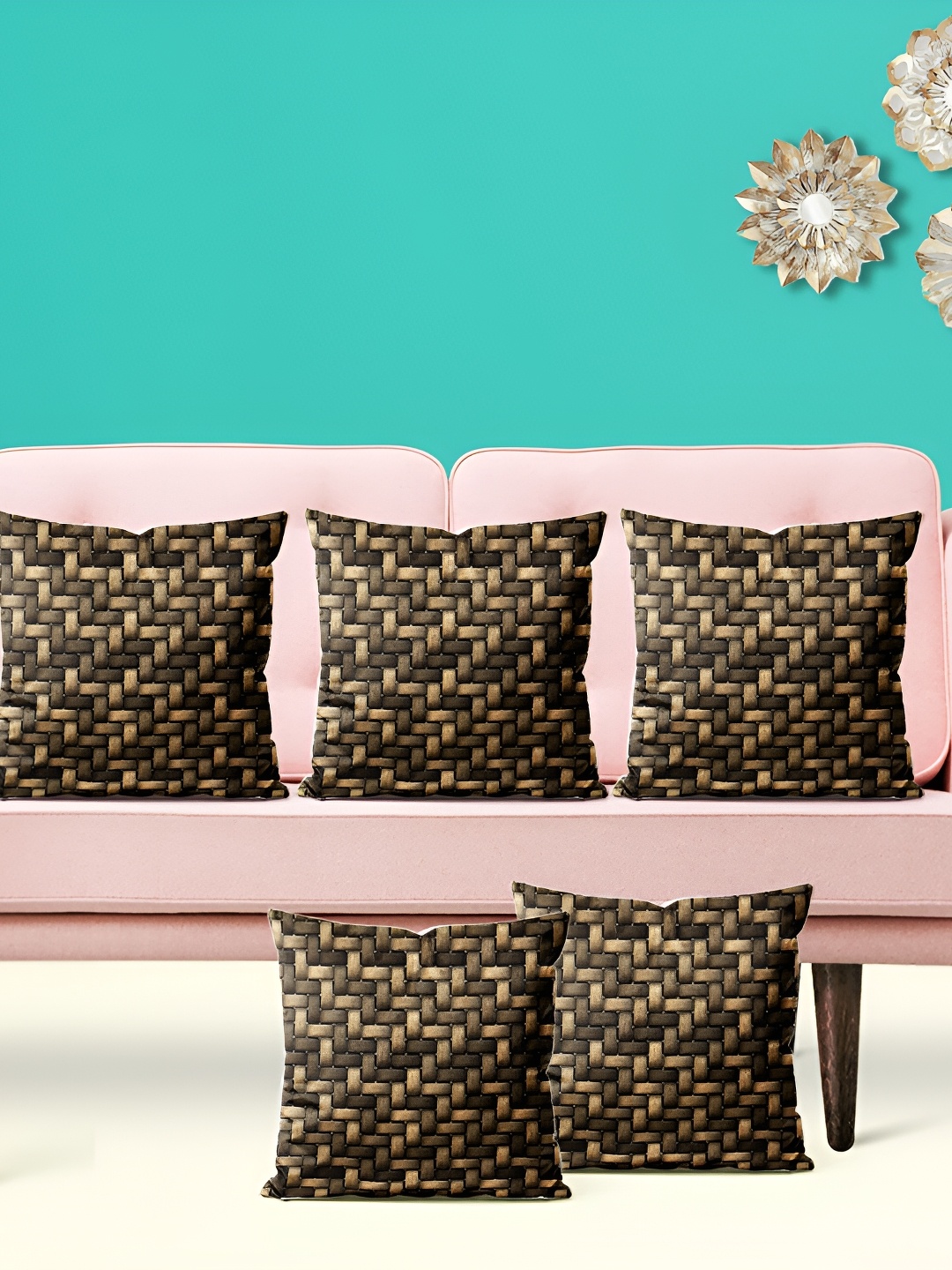 

ArtzFolio Brown 5 Pieces Geometric Printed Square Cushion Covers