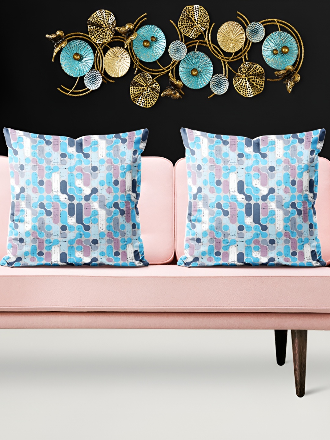 

ArtzFolio Blue & White 5 Pieces Abstract Velvet Square Cushion Covers