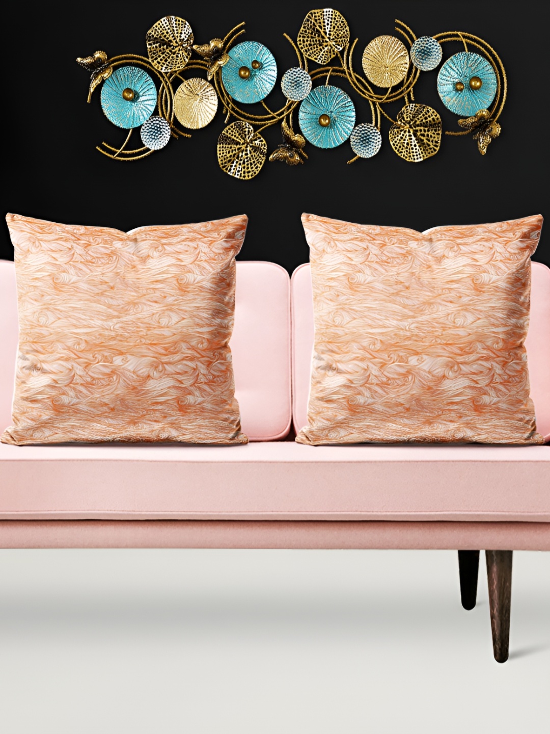 

ArtzFolio Peach-Coloured 5 Pcs Velvet Square Cushion Covers