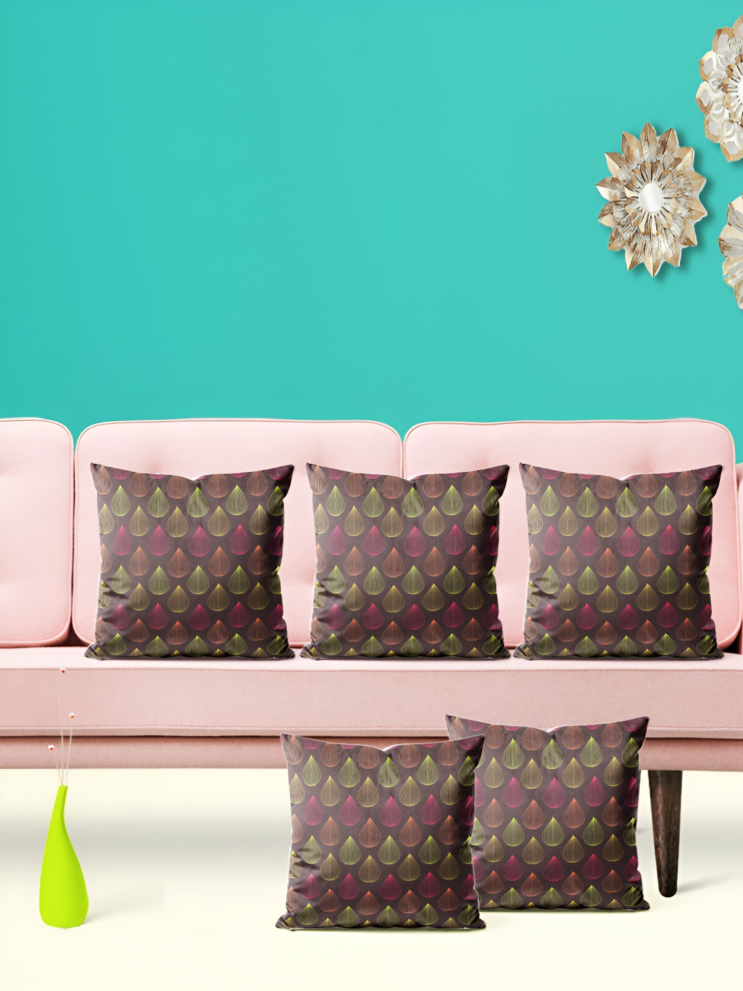 

ArtzFolio Brown & pink 5 Pcs Ethnic Motifs Velvet Square Cushion Covers