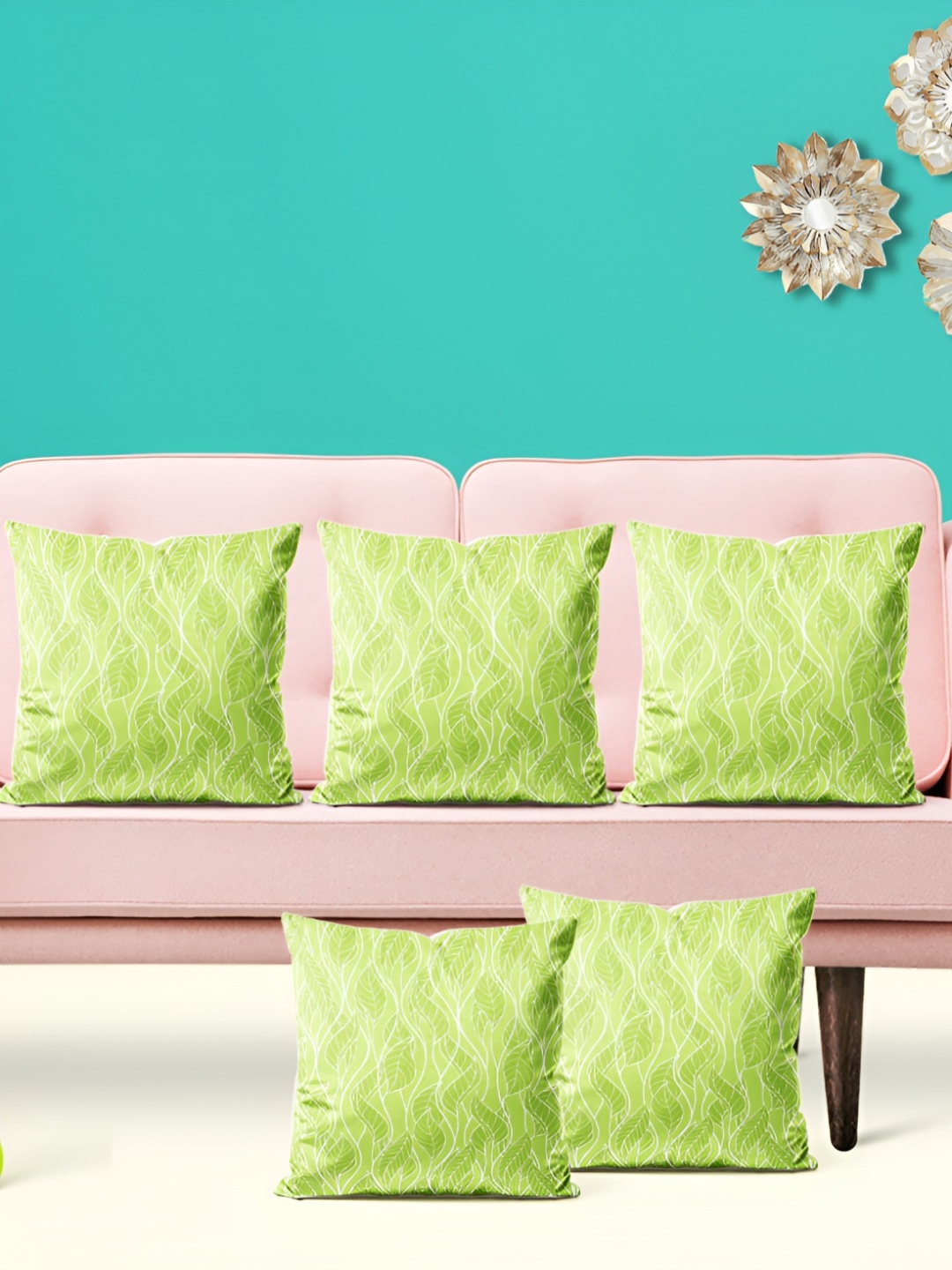 

ArtzFolio Green and White 5 Pieces Abstract Printed Square Cushion Covers