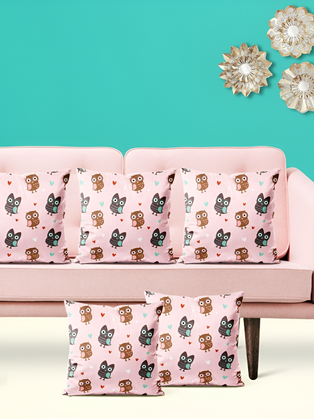 

ArtzFolio Pink & Brown 5 Pieces Printed Square Cushion Covers