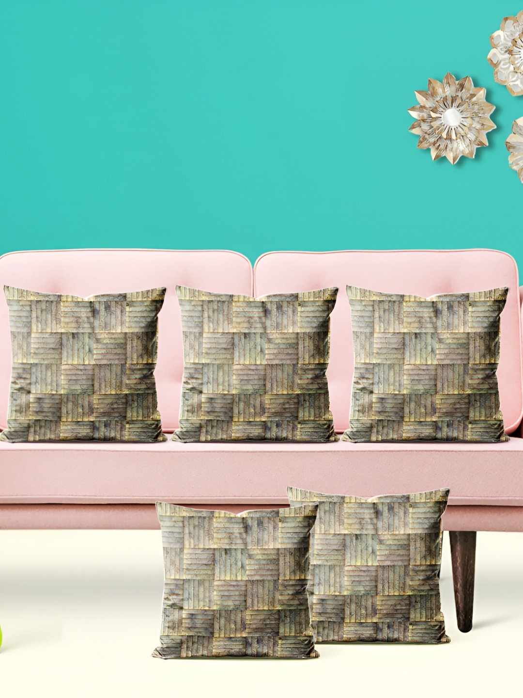 

ArtzFolio Brown 5 Pieces Printed Velvet Square Cushion Covers