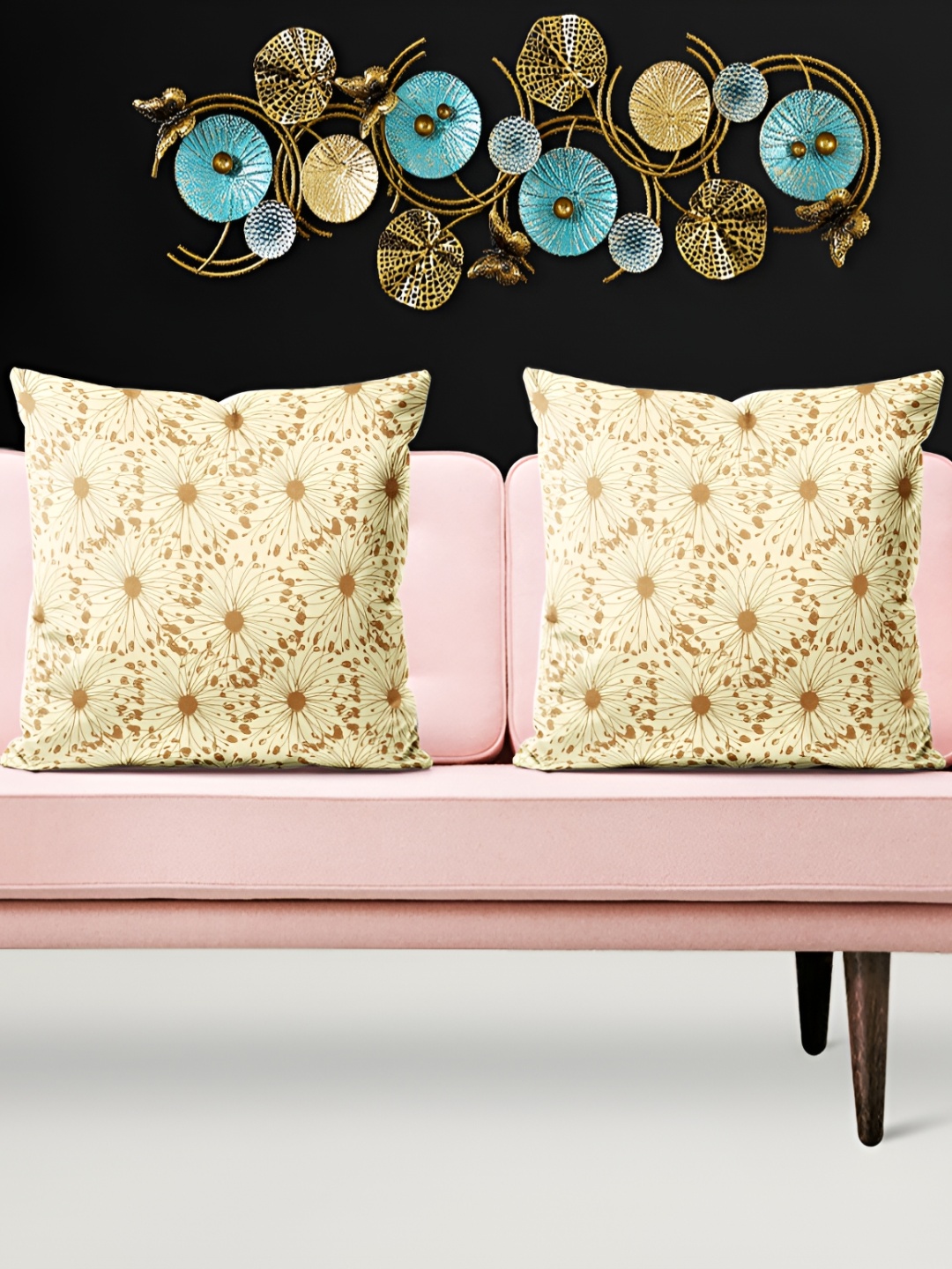 

ArtzFolio Yellow and Brown 5 Pieces Floral Printed Velvet Square Cushion Covers