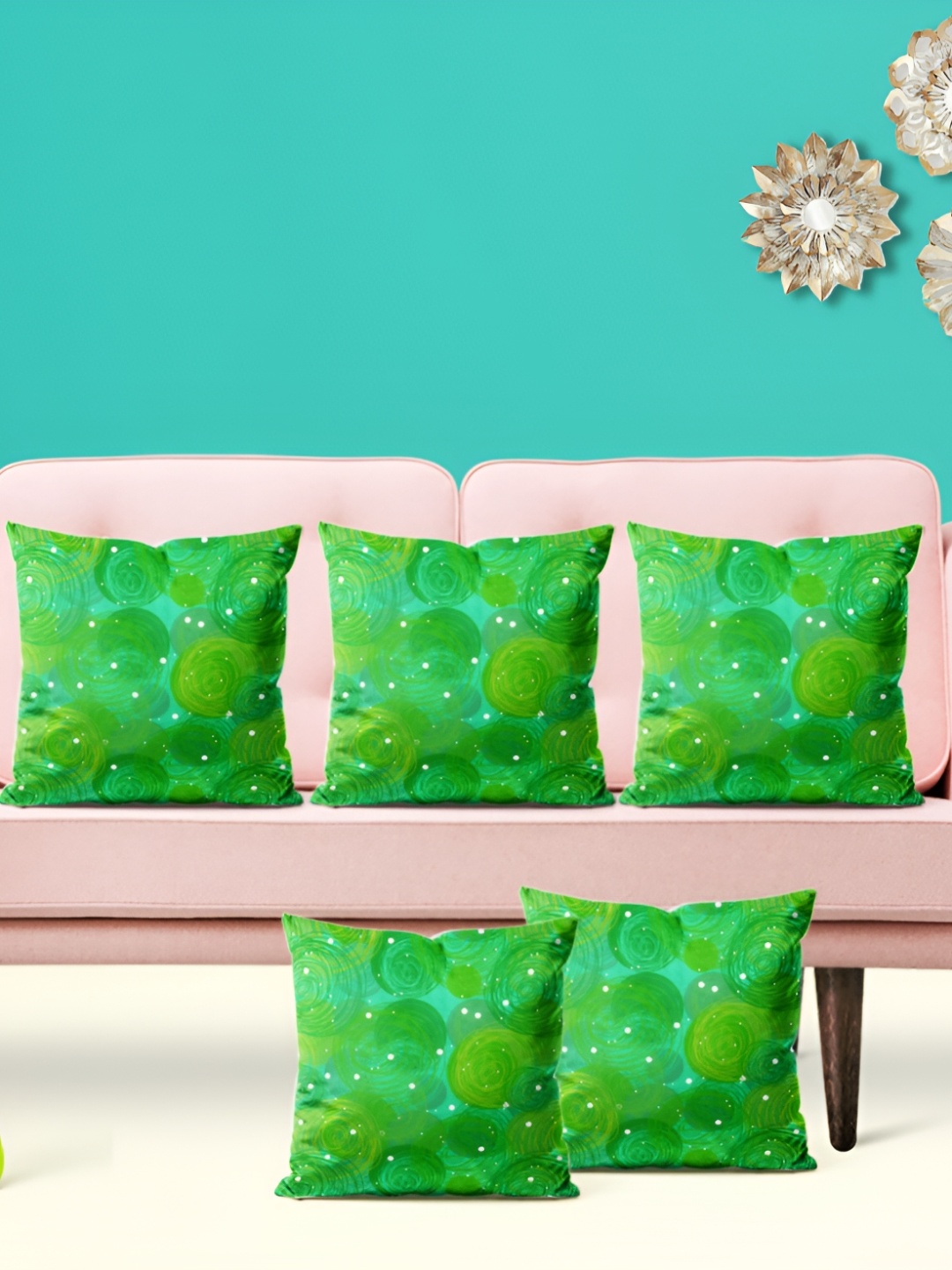 

ArtzFolio Green & white 5 Pcs Square Cushion Covers