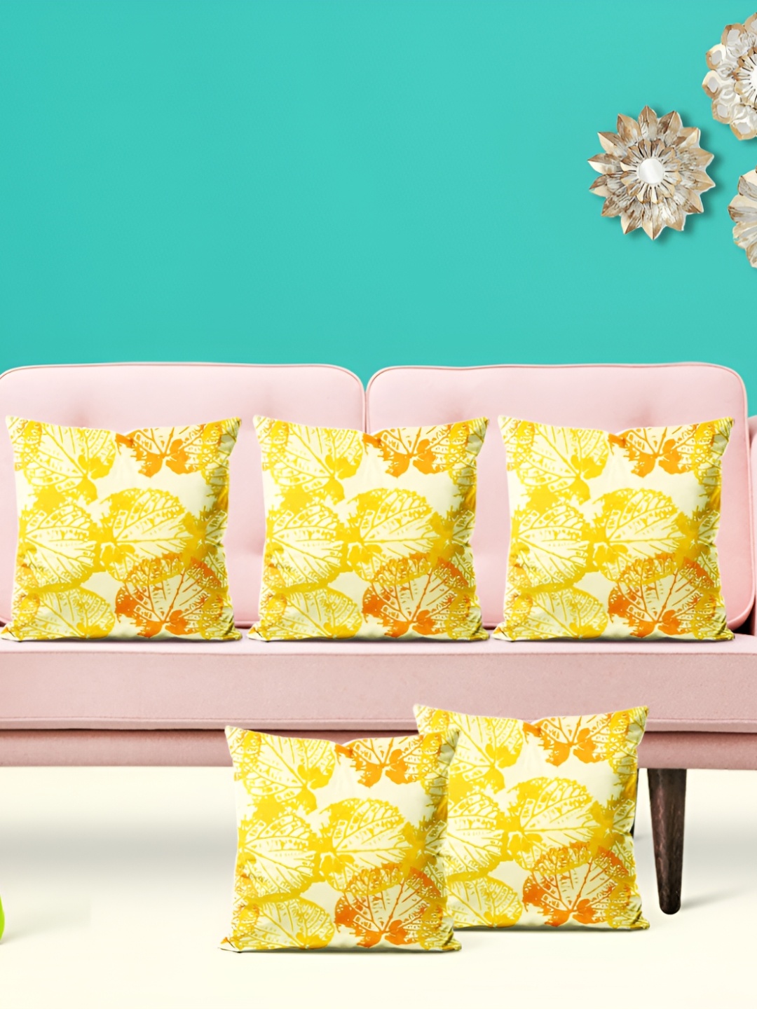 

ArtzFolio Yellow 5 Pieces Floral Velvet Square Cushion Covers