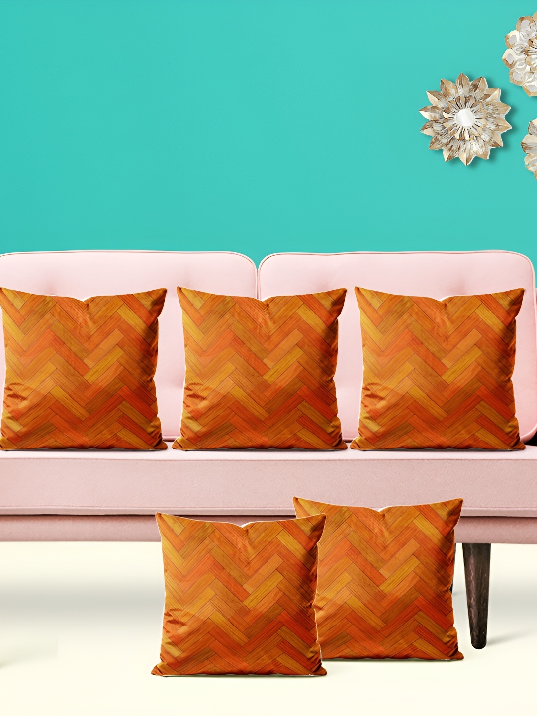 

ArtzFolio Brown 5 Pieces Abstract Square Cushion Covers