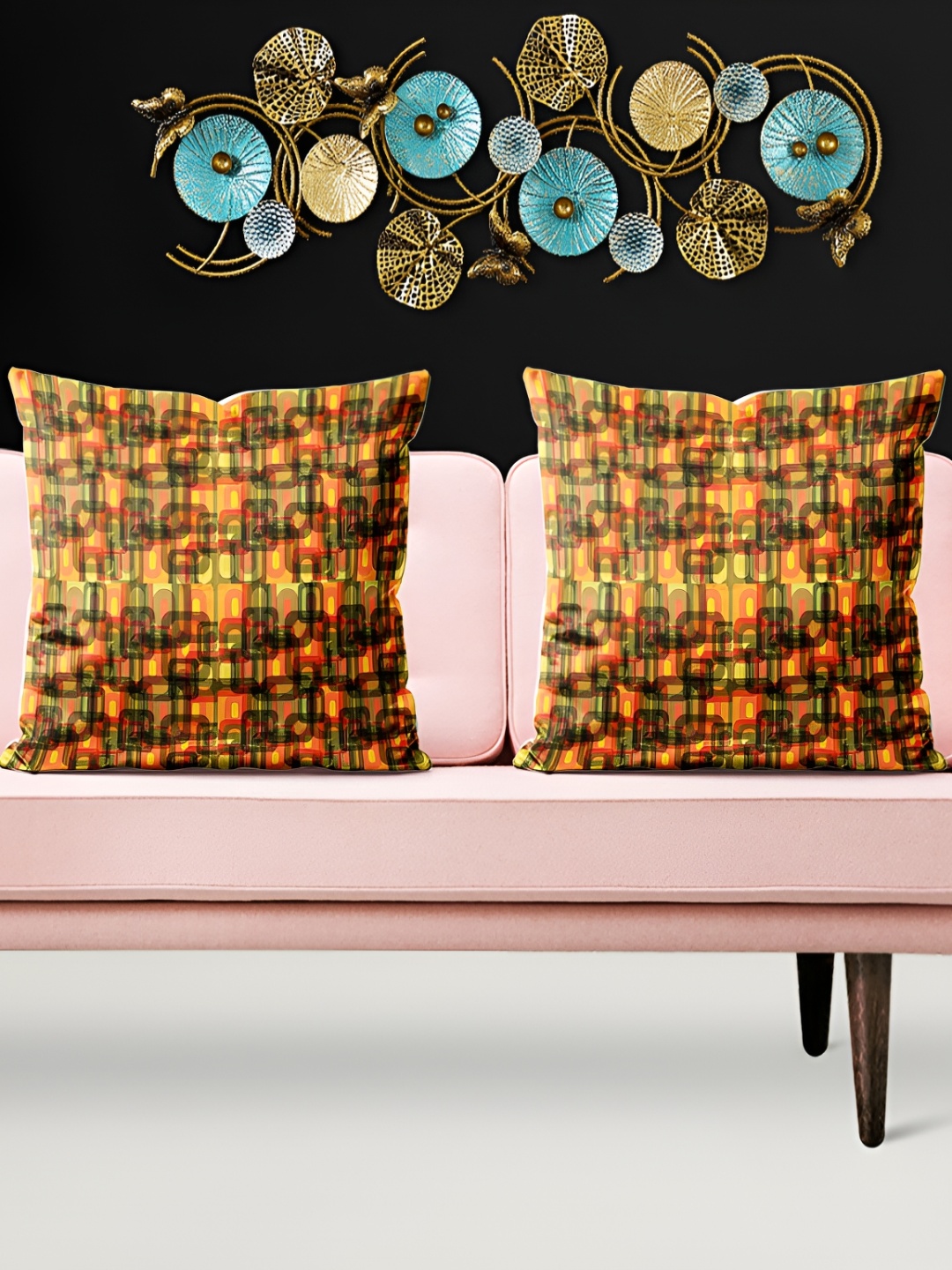 

ArtzFolio Yellow Brown 5 Pieces Velvet Square Cushion Coverss