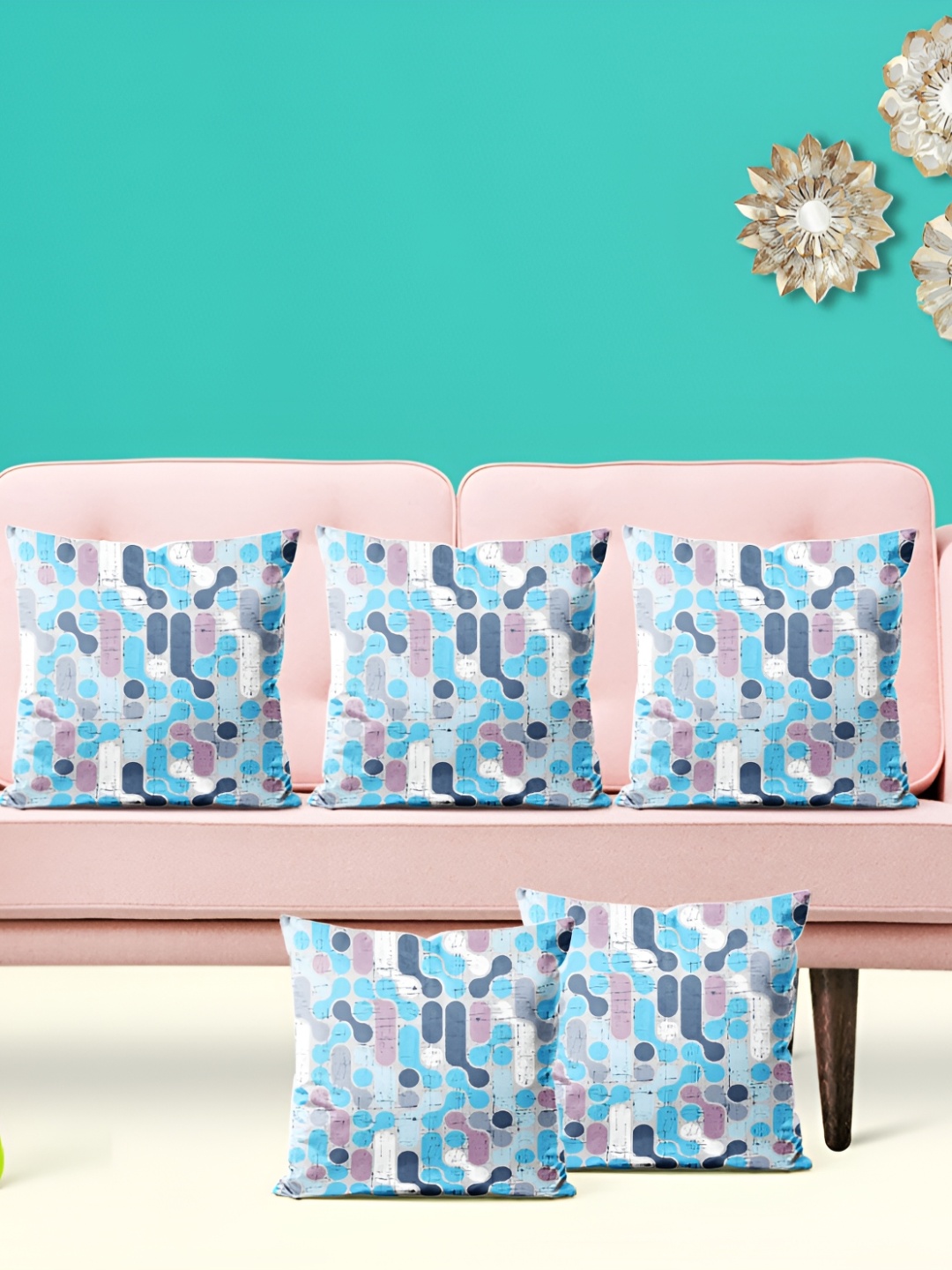 

ArtzFolio Blue 5 Pcs Velvet Square Cushion Covers