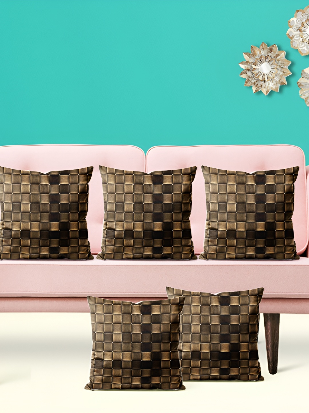 

ArtzFolio Brown 5 Pieces Geometric Printed Square Cushion Covers