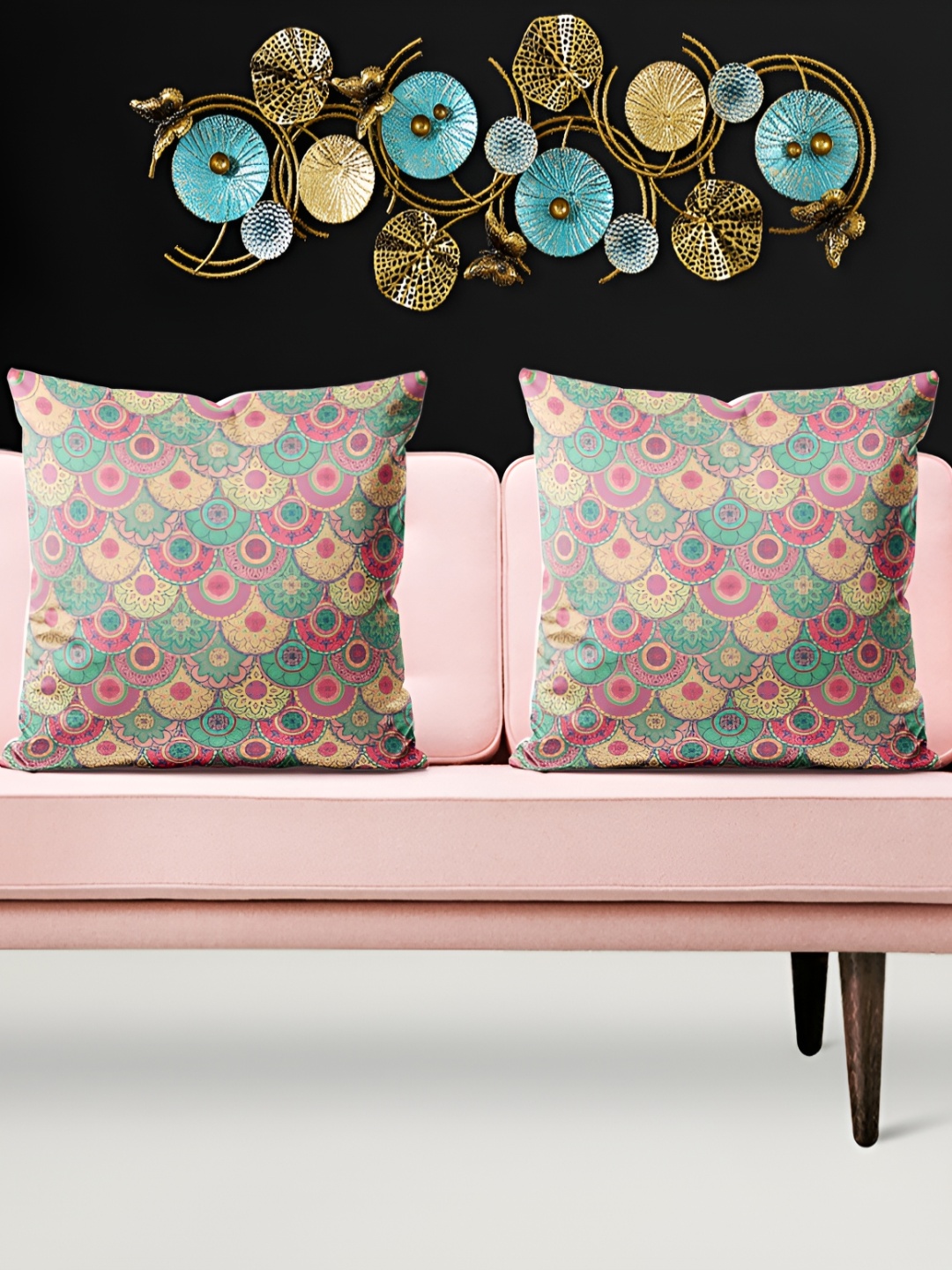

ArtzFolio Green & Pink 5 Pieces Geometric Square Cushion Covers