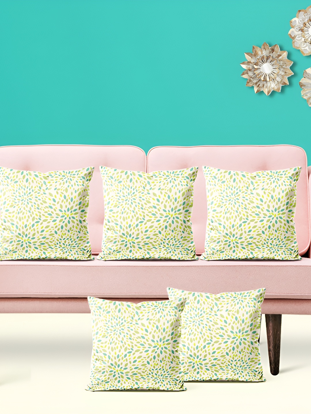 

ArtzFolio Yellow & Green 5 Pcs Square Cushion Covers