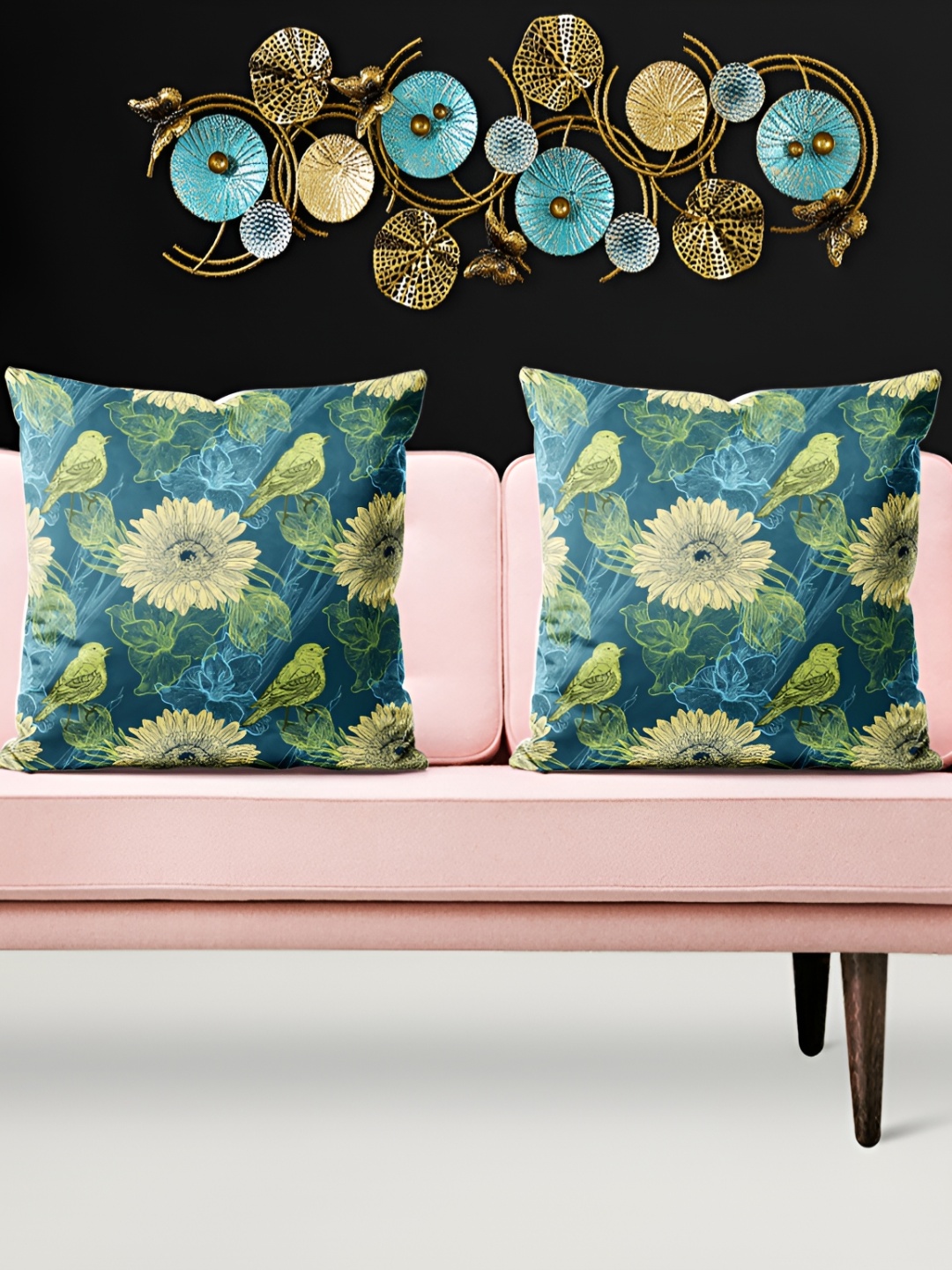 

ArtzFolio Blue & Yellow 5 Pieces Printed Velvet Square Cushion Covers