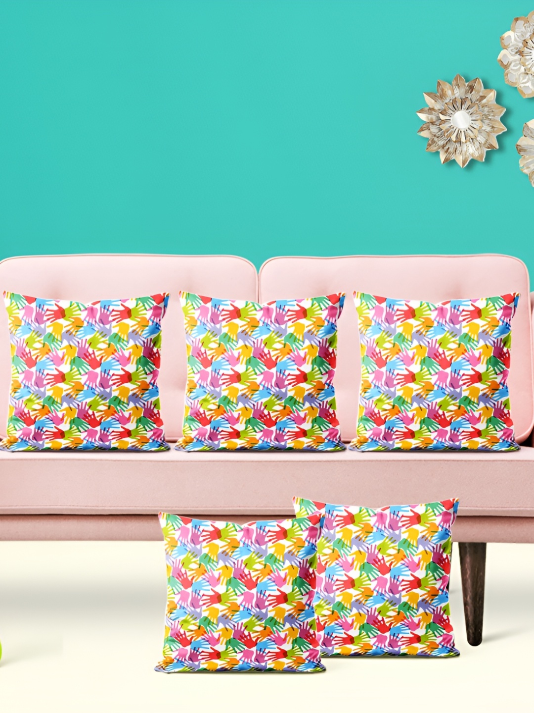 

ArtzFolio Yellow Pink 5 Pieces Square Cushion Covers