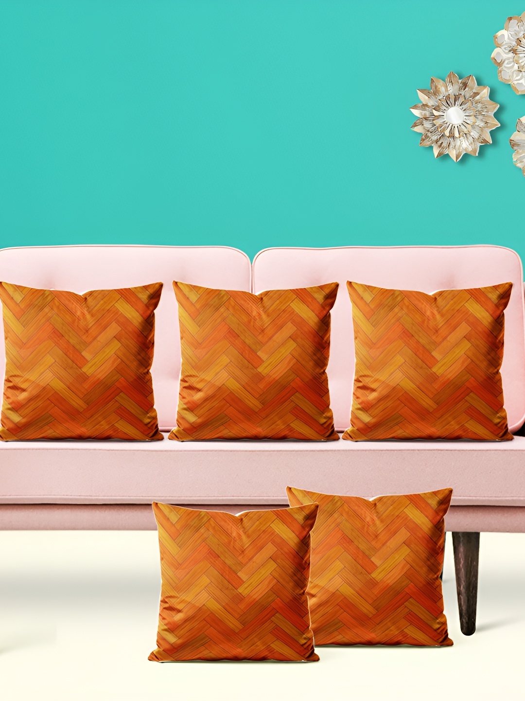 

ArtzFolio Orange 5 Pieces Printed Velvet Square Cushion Covers