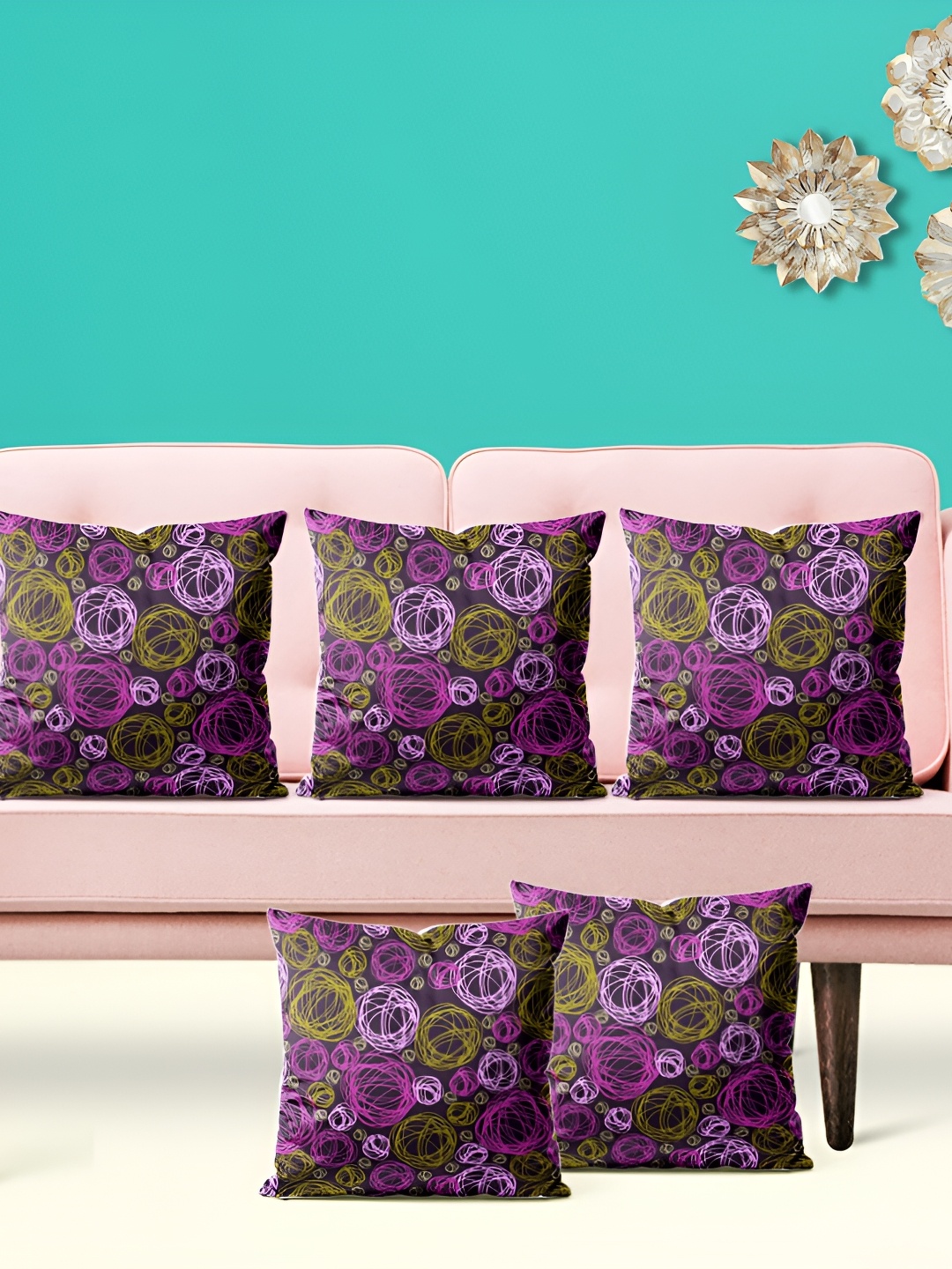 

ArtzFolio Pink & Green 5 Pieces Velvet Square Cushion Covers