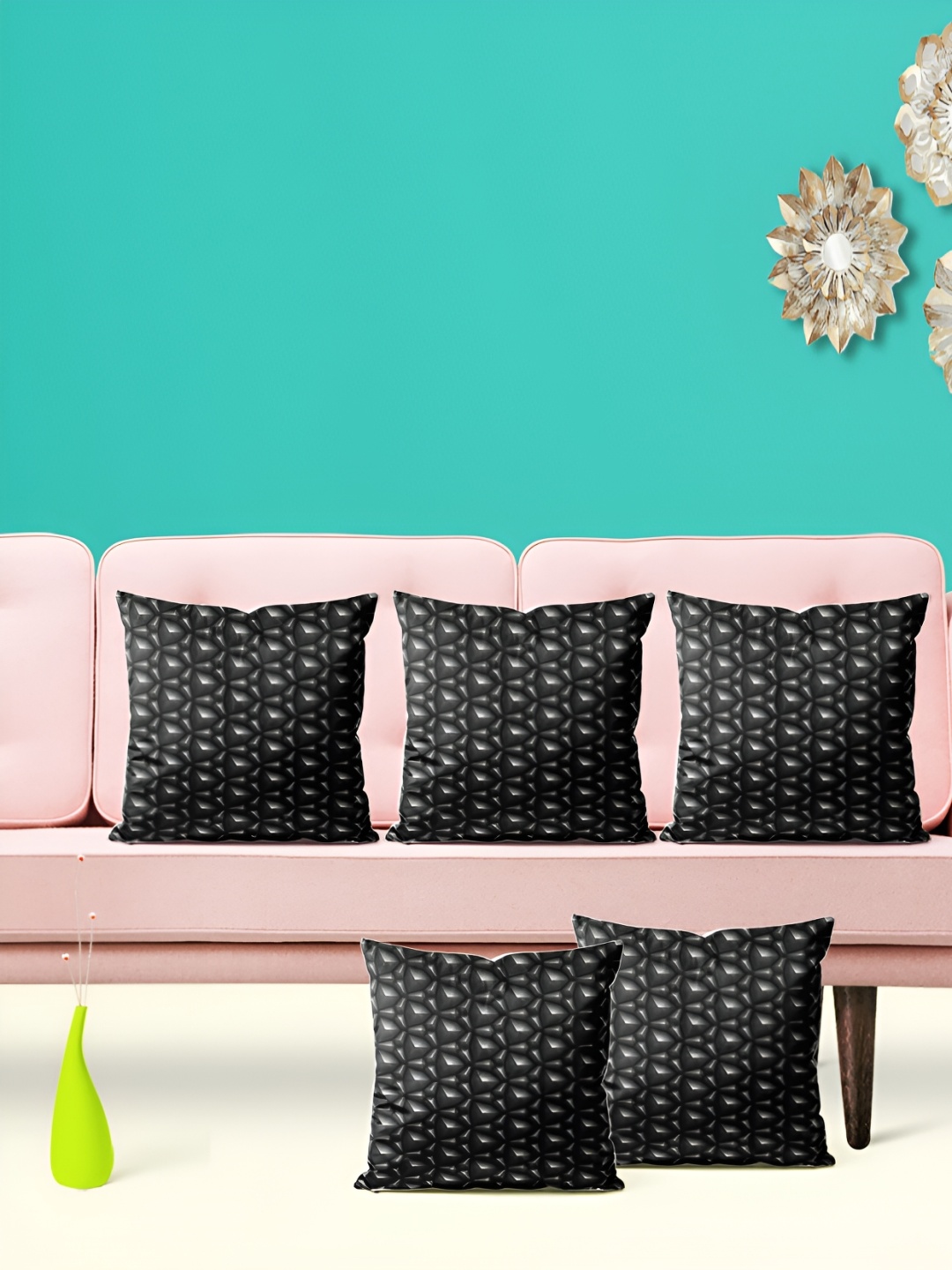 

ArtzFolio Black & White 5 Pieces Geometric Printed Velvet Square Cushion Covers