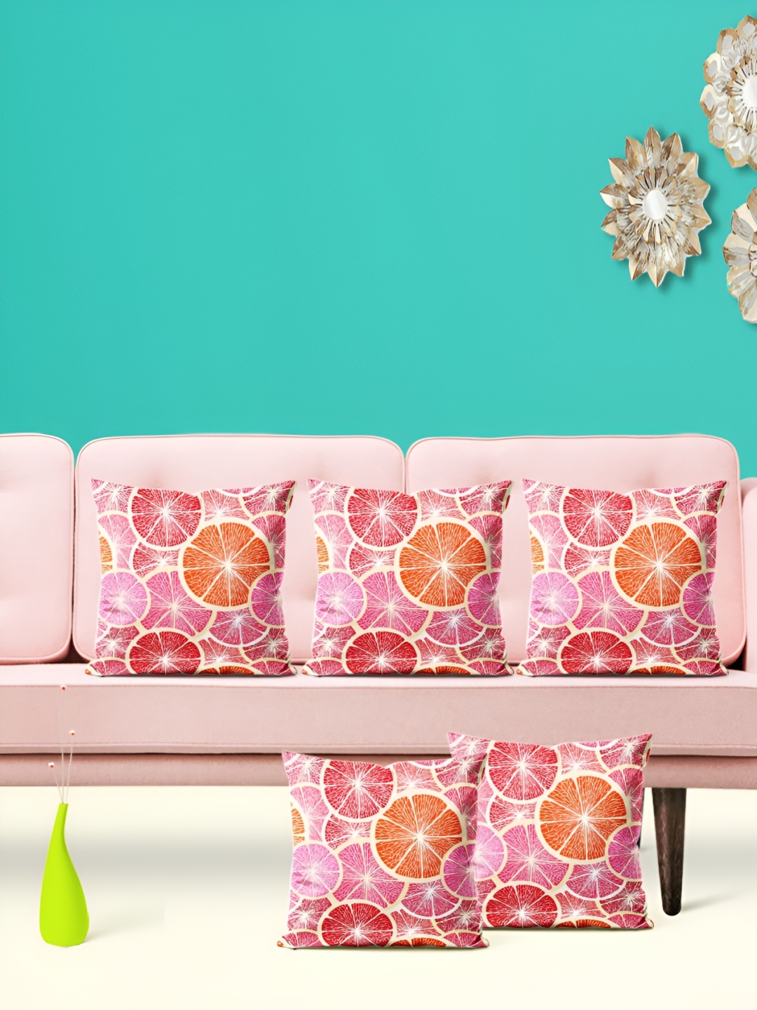

ArtzFolio Orange & Pink 5 Pieces Geometric Printed Square Cushion Covers