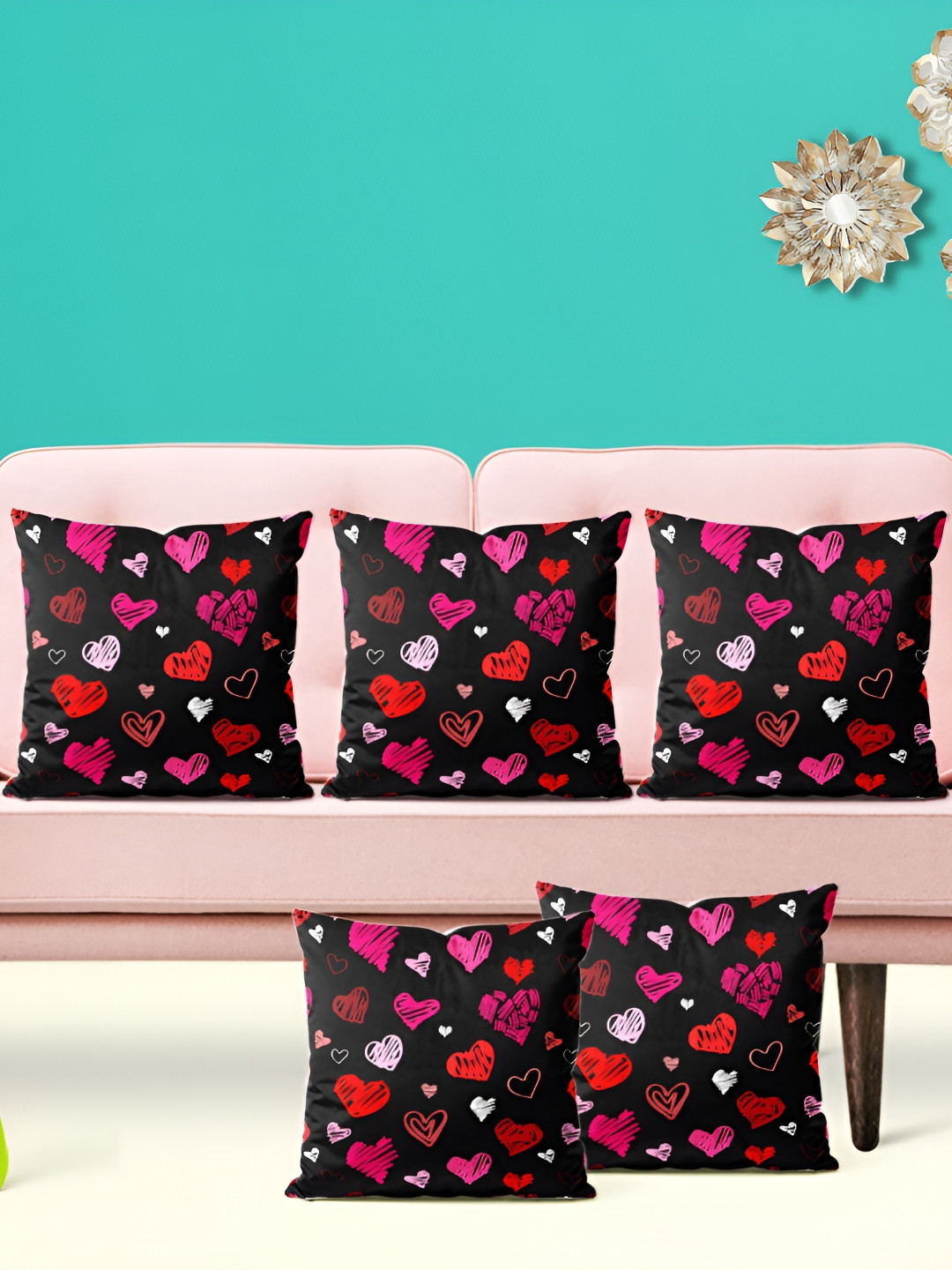 

ArtzFolio Black & Red 5 Pieces Abstract Velvet Square Cushion Covers