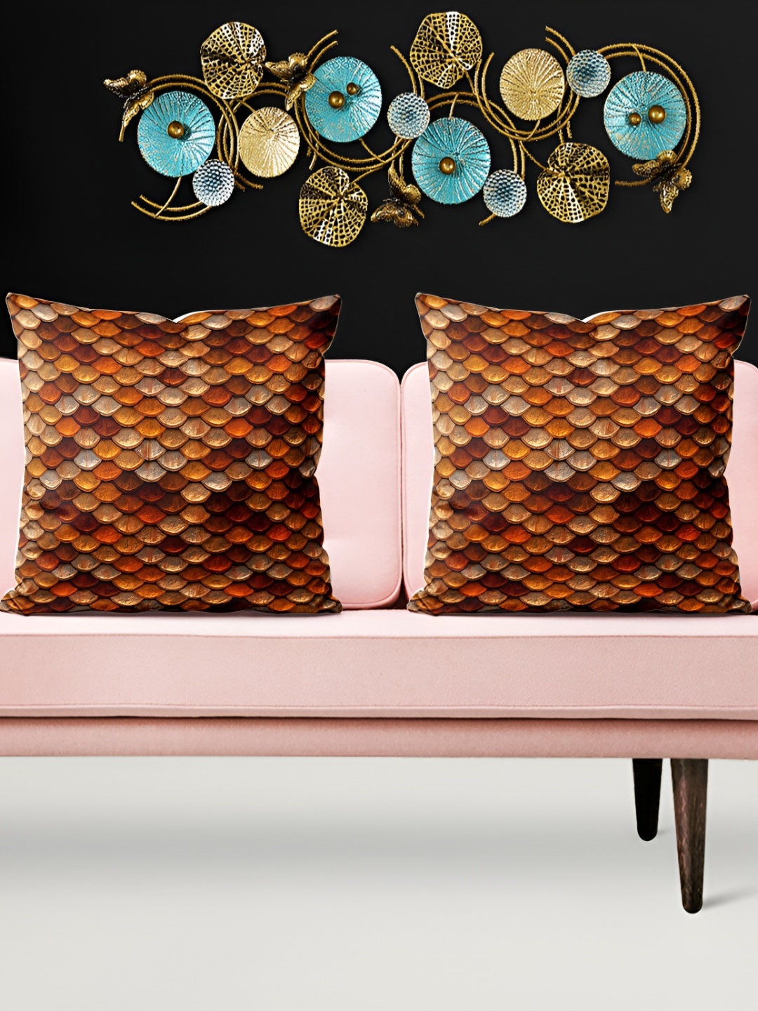 

ArtzFolio Brown & Orange 5 Pieces Printed Square Cushion Covers