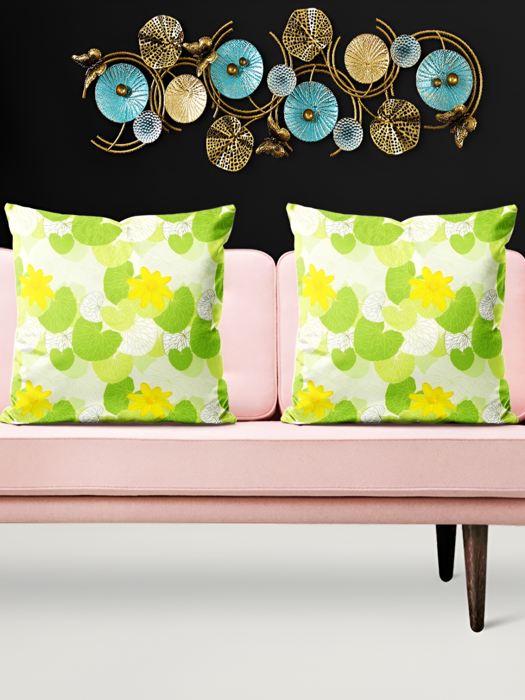 

ArtzFolio Green & Yellow 5 Pieces Floral Printed Square Cushion Covers