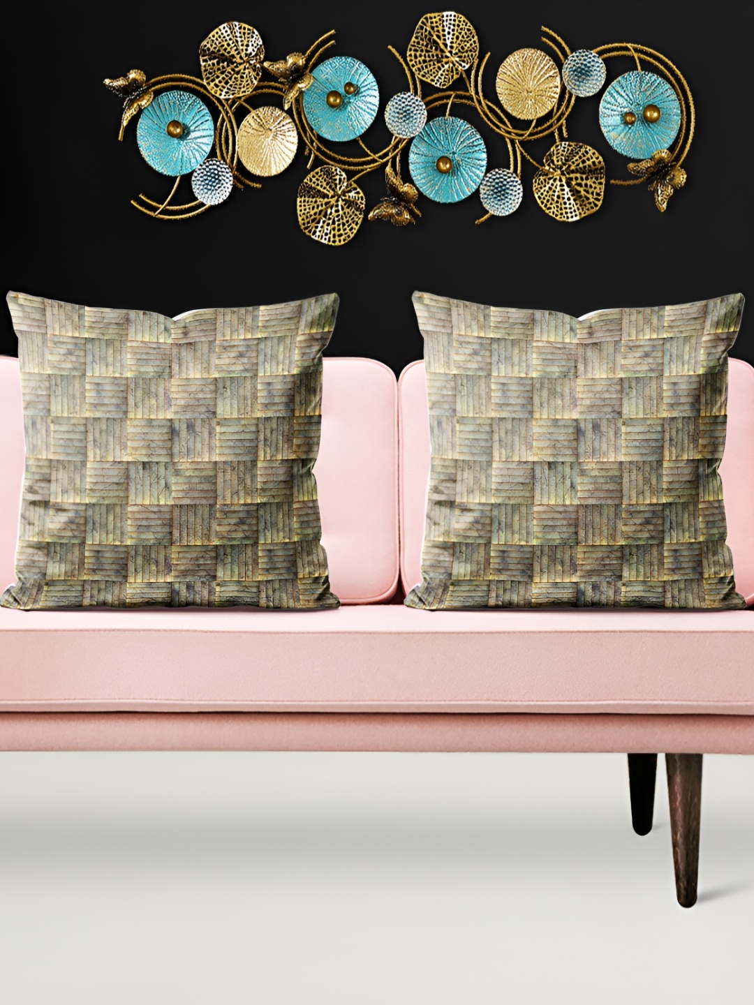 

ArtzFolio Yellow and Grey 5 Pieces Geometric Printed Velvet Square Cushion Covers