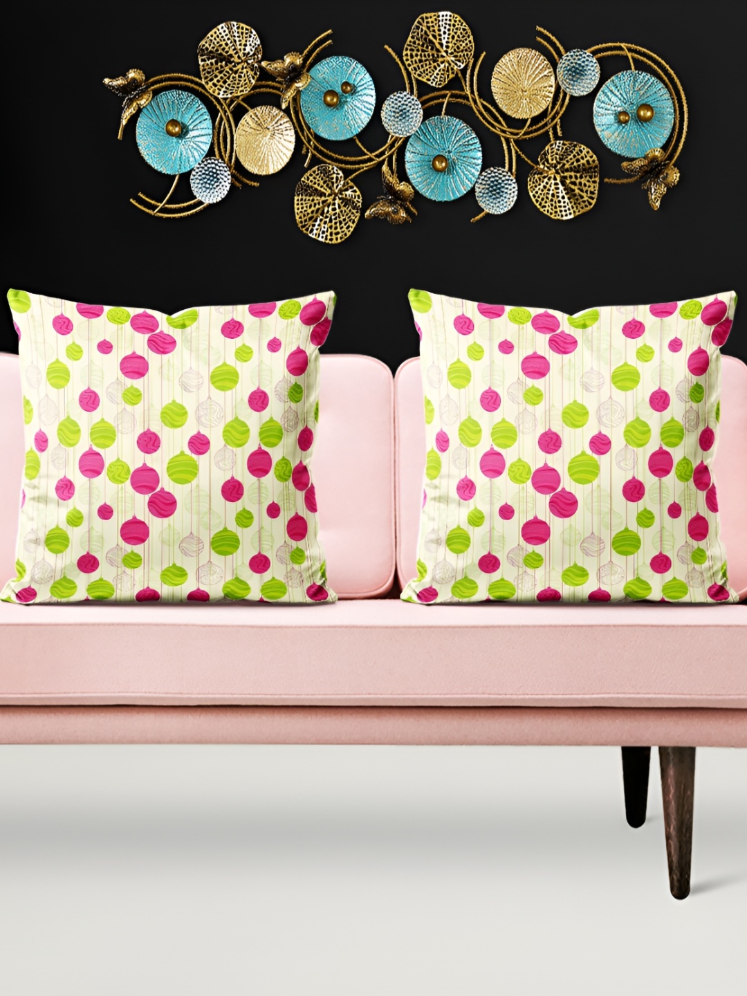 

ArtzFolio Off White & Green 5 Pieces Printed Velvet Square Cushion Covers