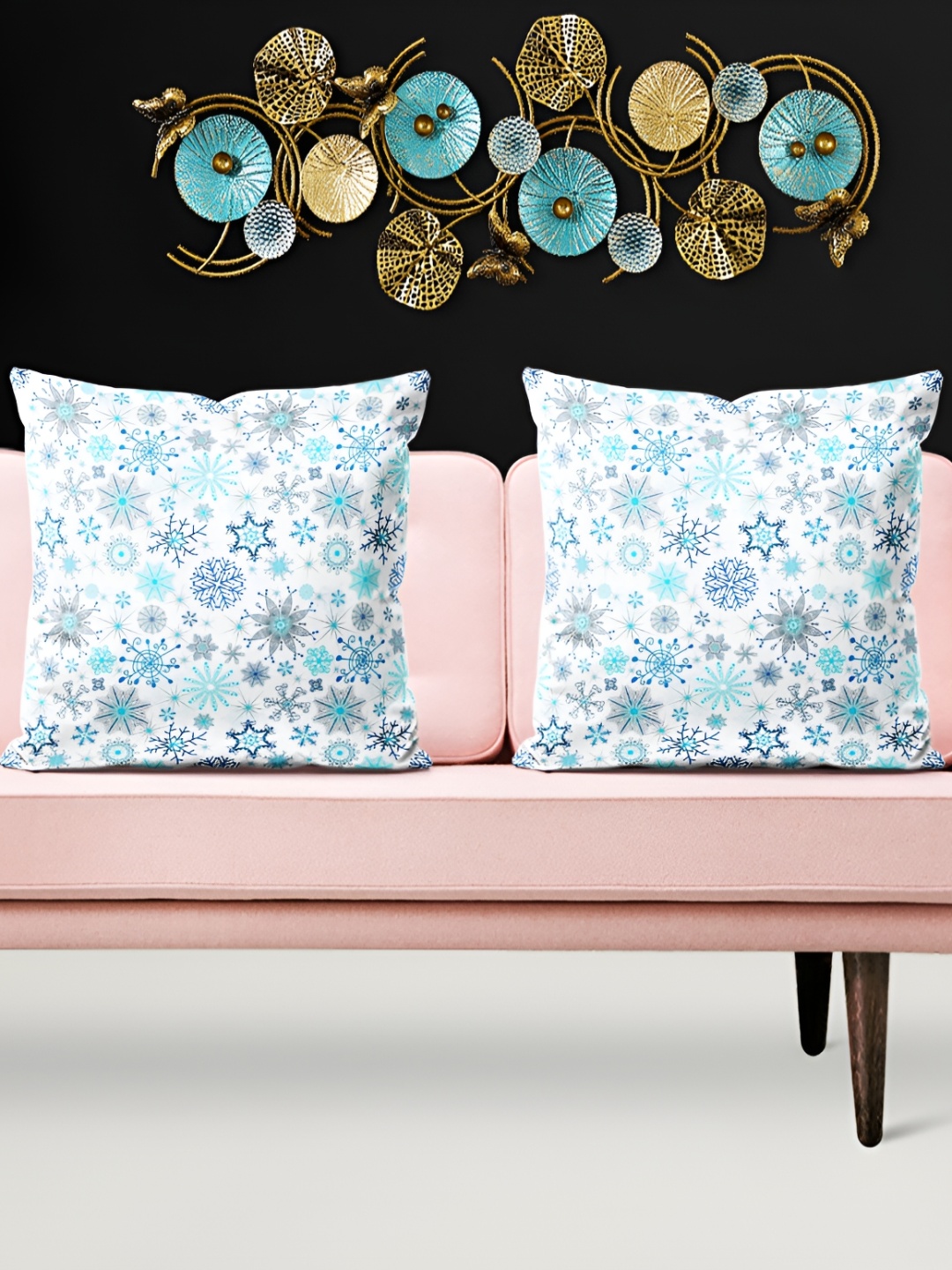 

ArtzFolio Blue & White 5 Pcs Velvet Square Cushion Covers