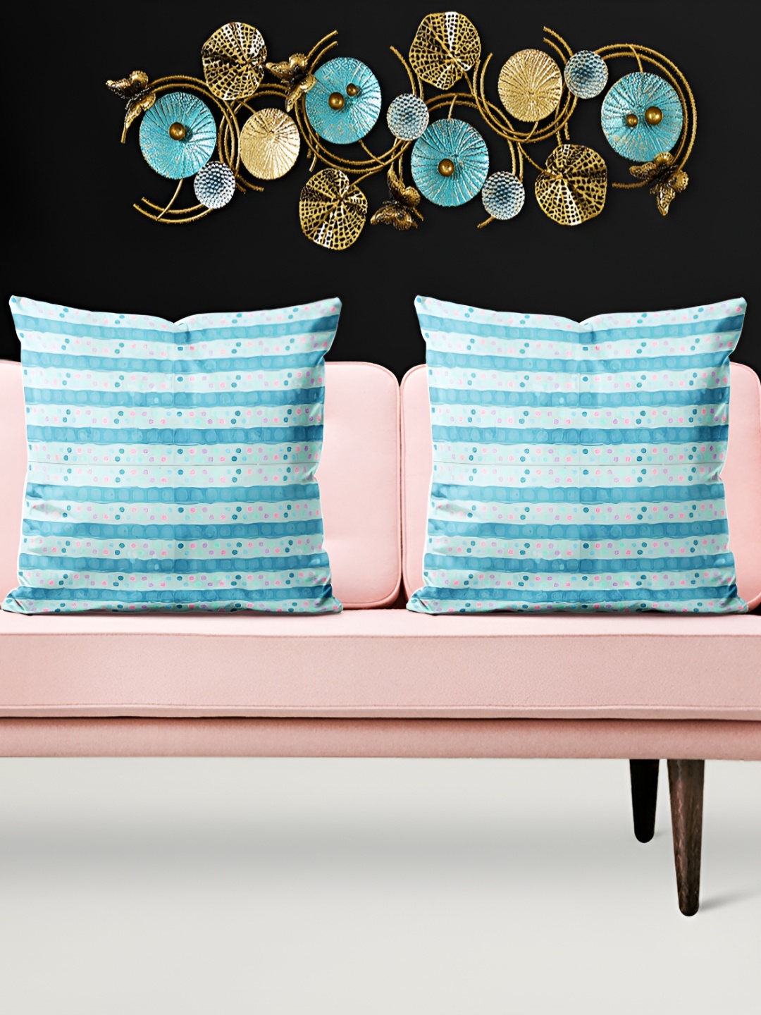 

ArtzFolio Blue & White 5 Pieces Striped Square Cushion Covers