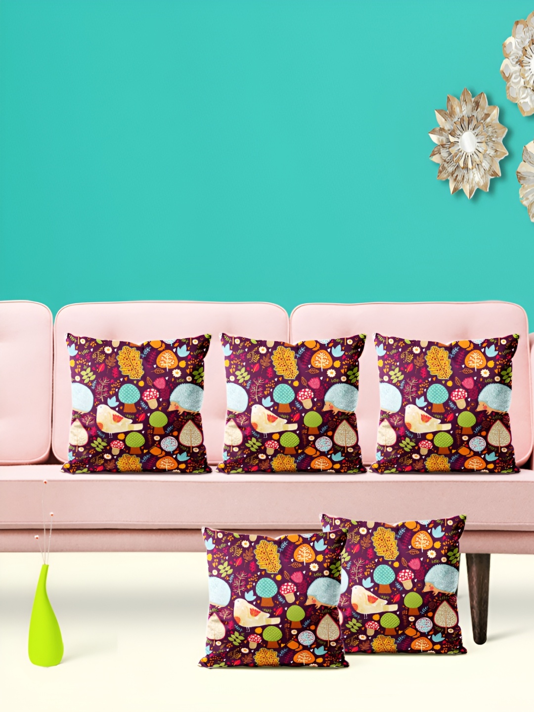 

ArtzFolio Brown 5 Pieces Abstract Square Cushion Covers