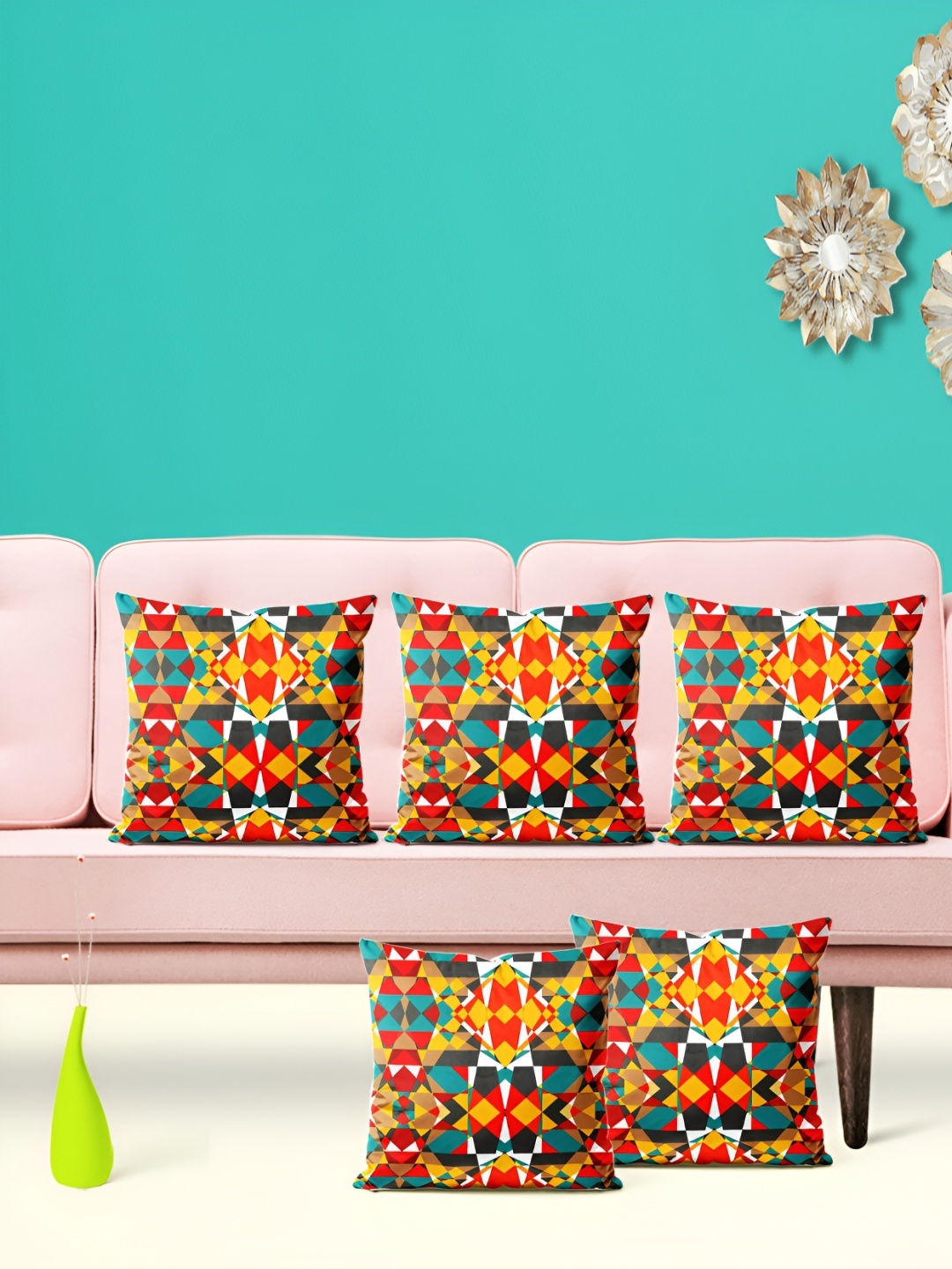 

ArtzFolio Yellow & Blue 5 Pieces Abstract Printed Square Cushion Covers