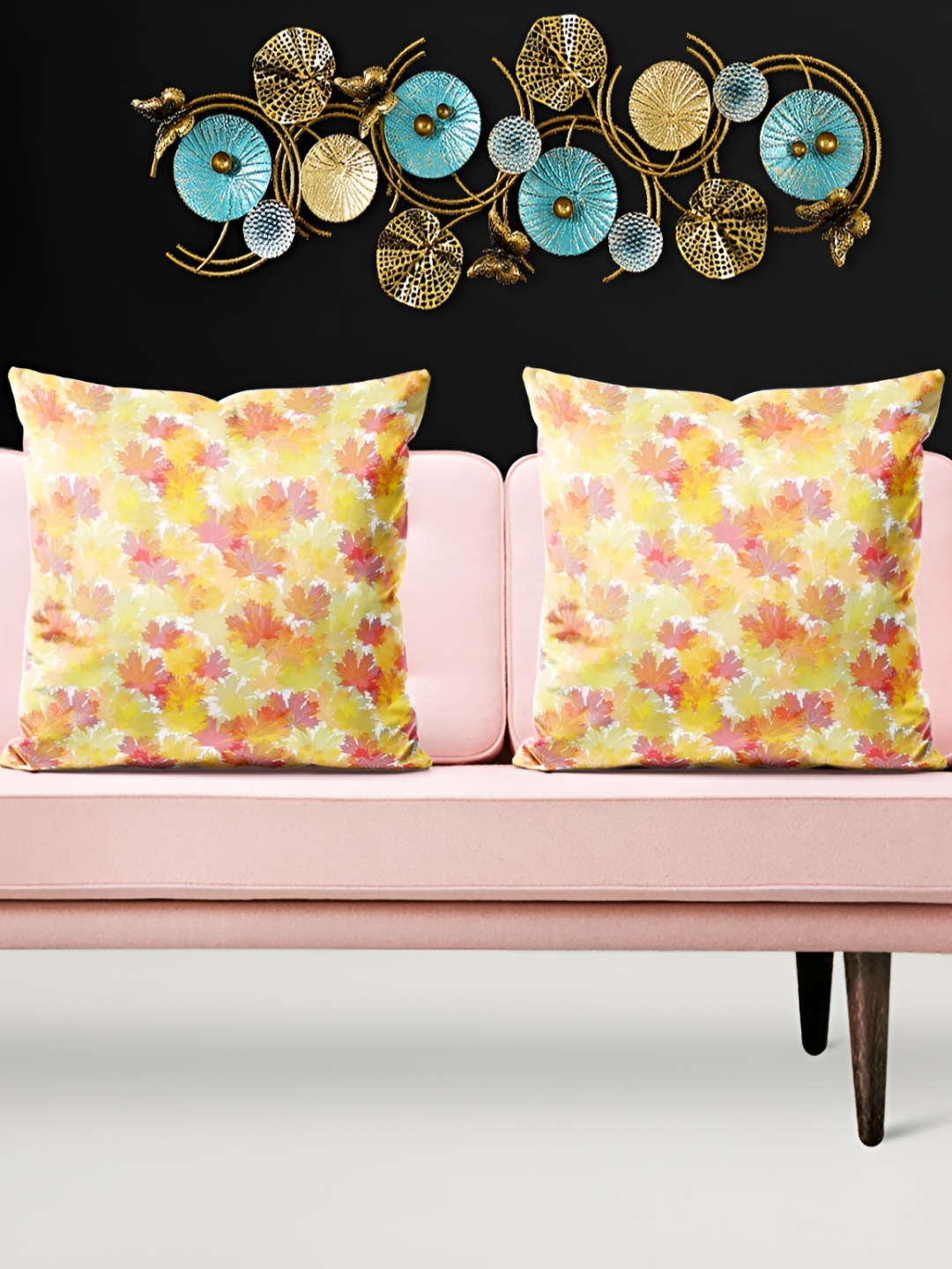 

ArtzFolio Yellow & Pink 5 Pieces Floral Printed Velvet Square Cushion Covers