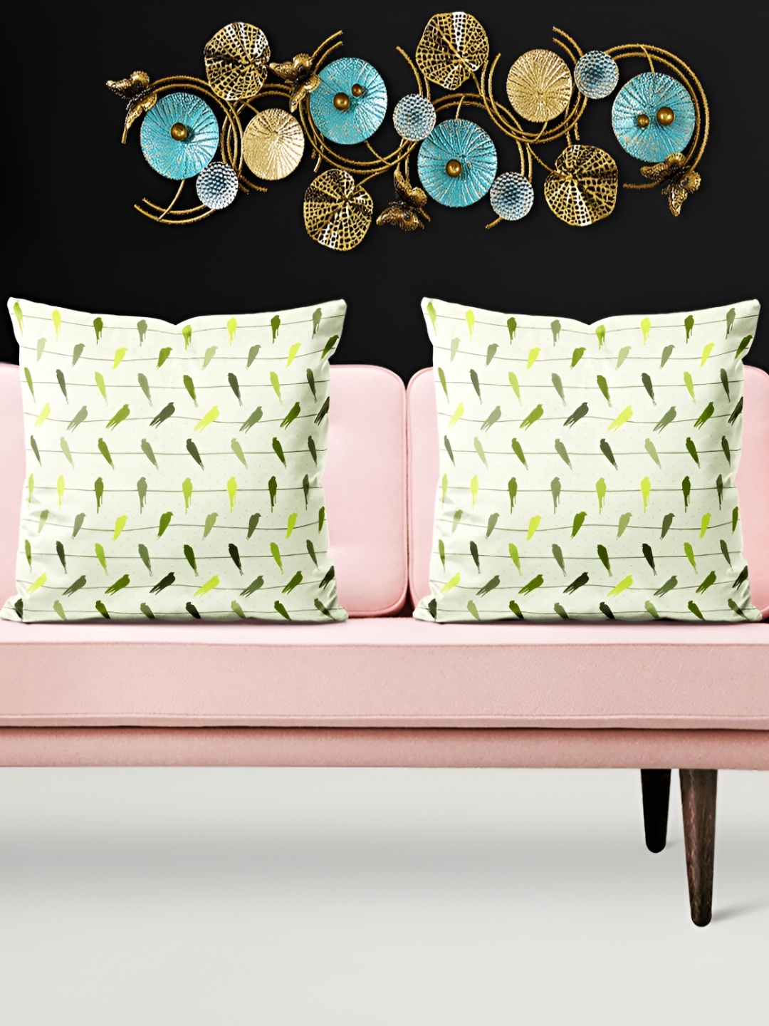 

ArtzFolio Off White & Green 5 Pieces Printed Velvet Square Cushion Covers