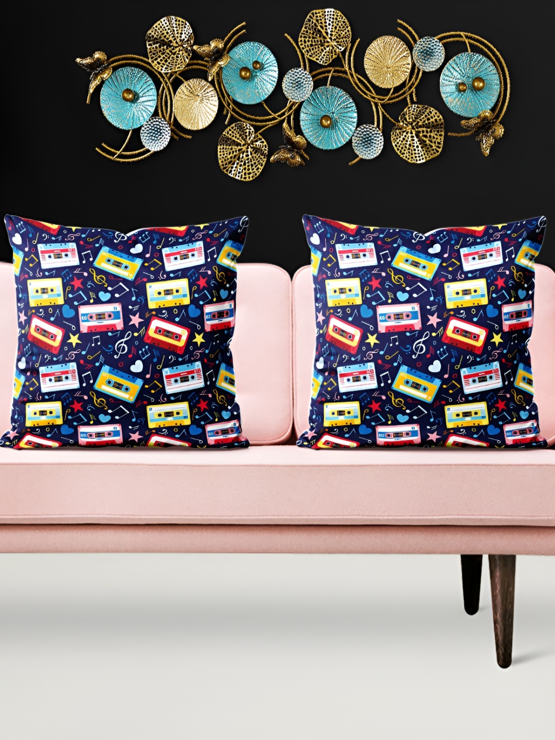 

ArtzFolio Blue & Yellow 5 Pcs Square Cushion Covers