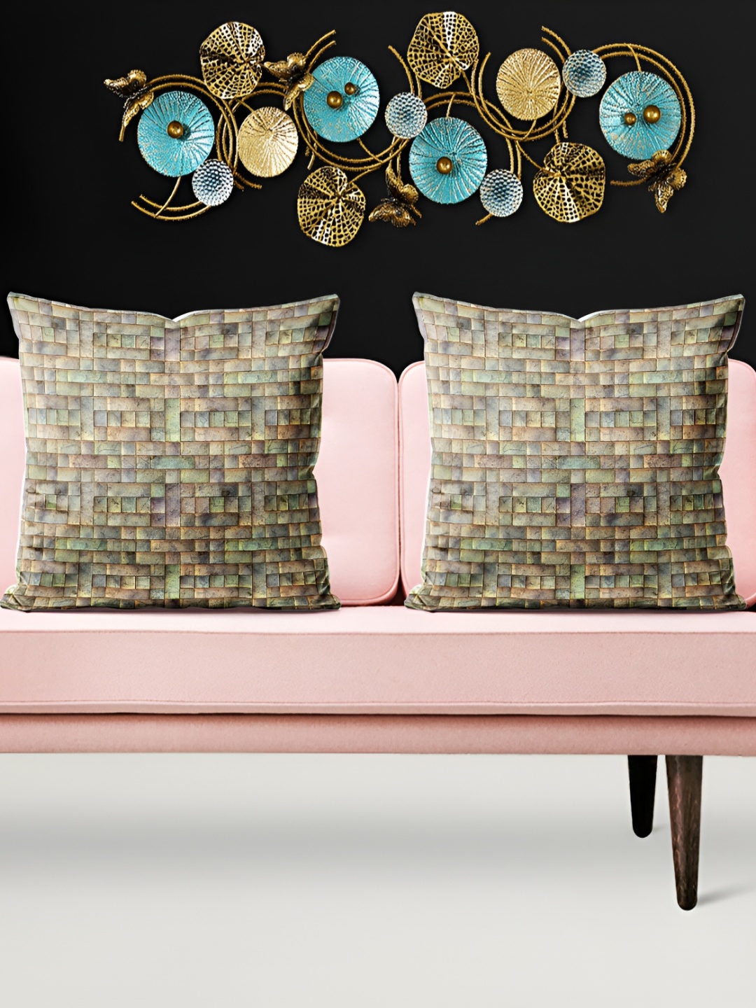 

ArtzFolio Brown & Green 5 Pieces Geometric Printed Square Cushion Covers
