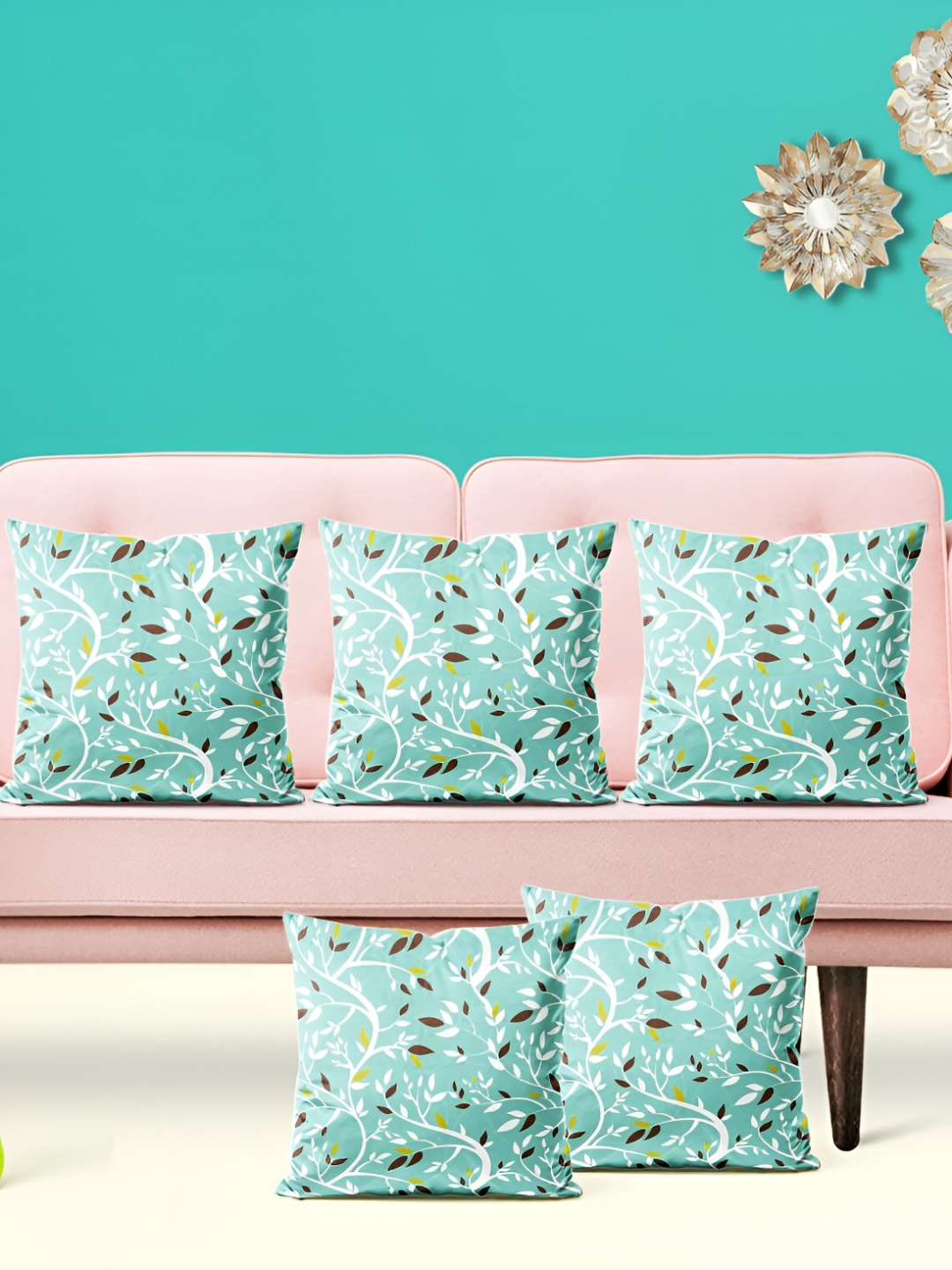 

ArtzFolio Blue 5 Pieces Floral Velvet Square Cushion Covers